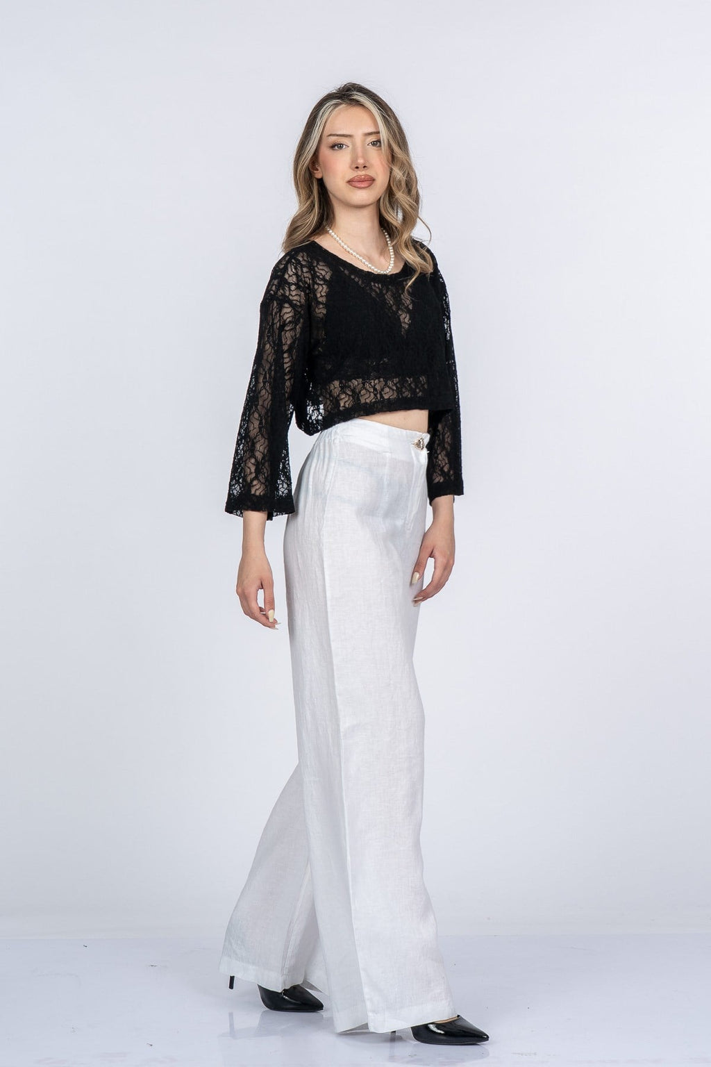 MERCEDES KETEN PANTOLON - BEYAZ