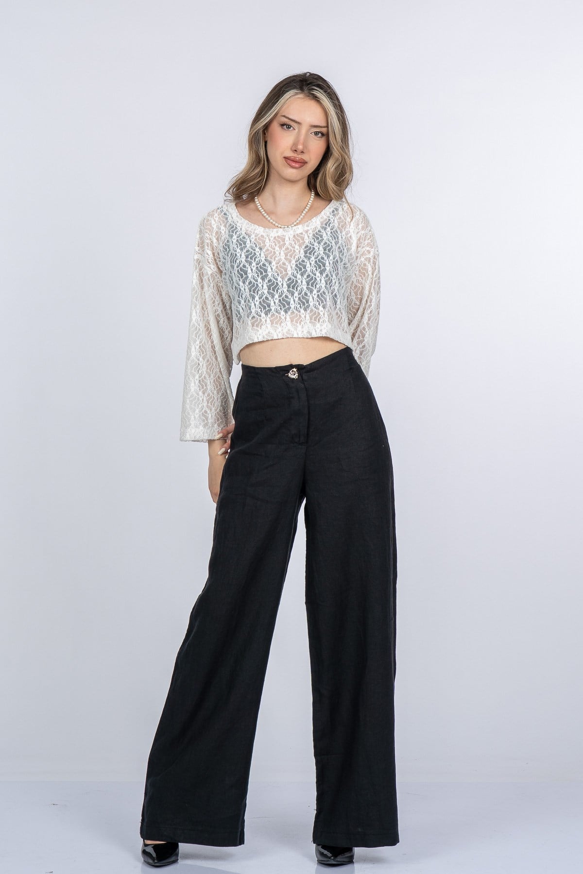 MERCEDES KETEN PANTOLON - SIYAH