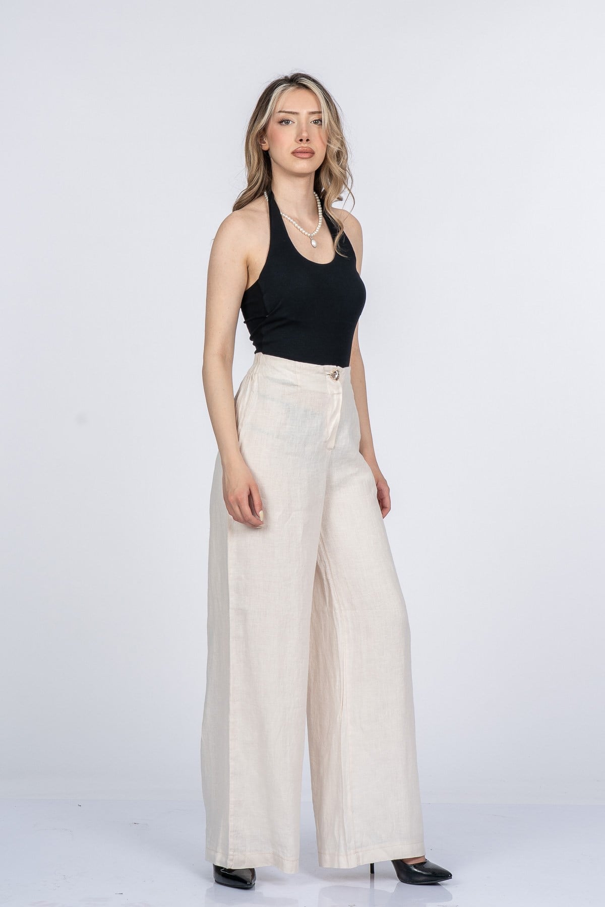 MERCEDES KETEN PANTOLON - EKRU