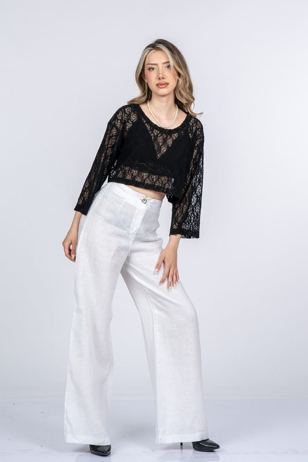 MERCEDES KETEN PANTOLON - BEYAZ