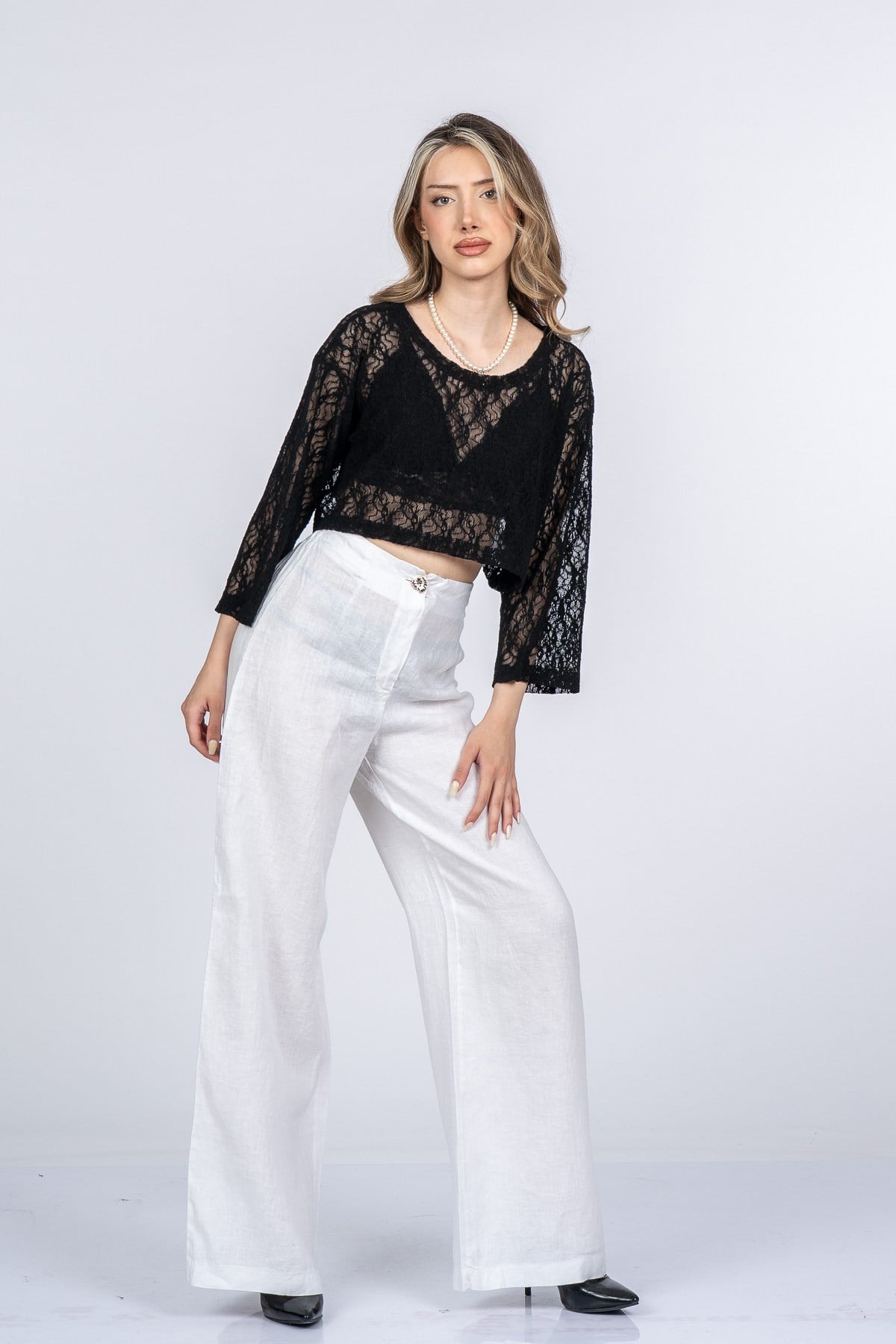 MERCEDES KETEN PANTOLON - BEYAZ