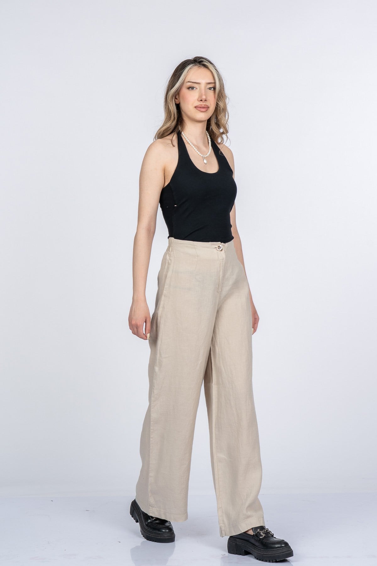 MERCEDES KETEN PANTOLON - BEJ