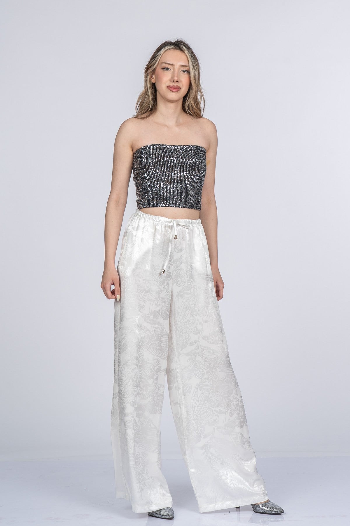 MEREDITH SATEN PANTOLON - EKRU
