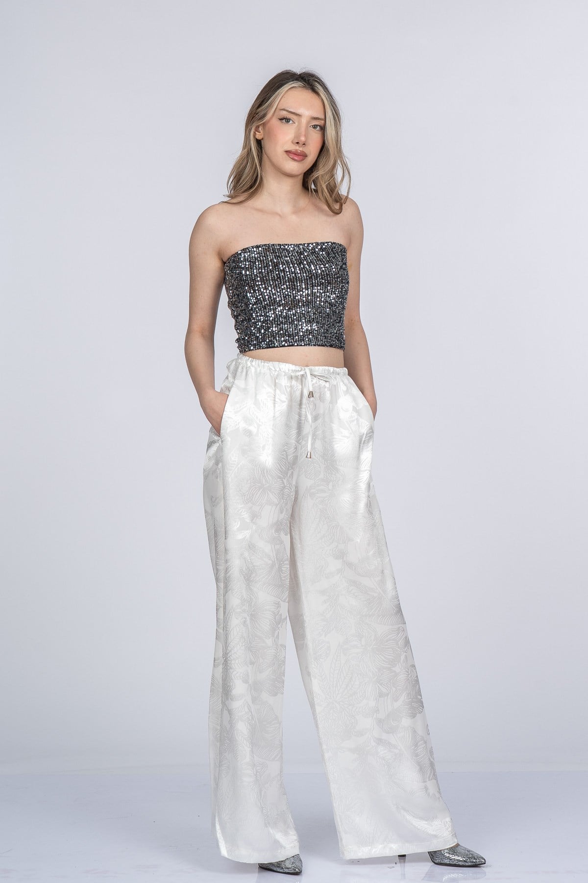 MEREDITH SATEN PANTOLON - EKRU