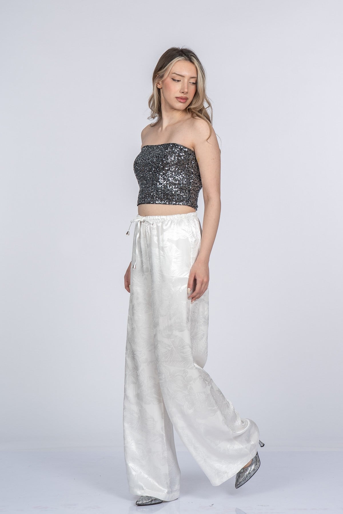 MEREDITH SATEN PANTOLON - EKRU