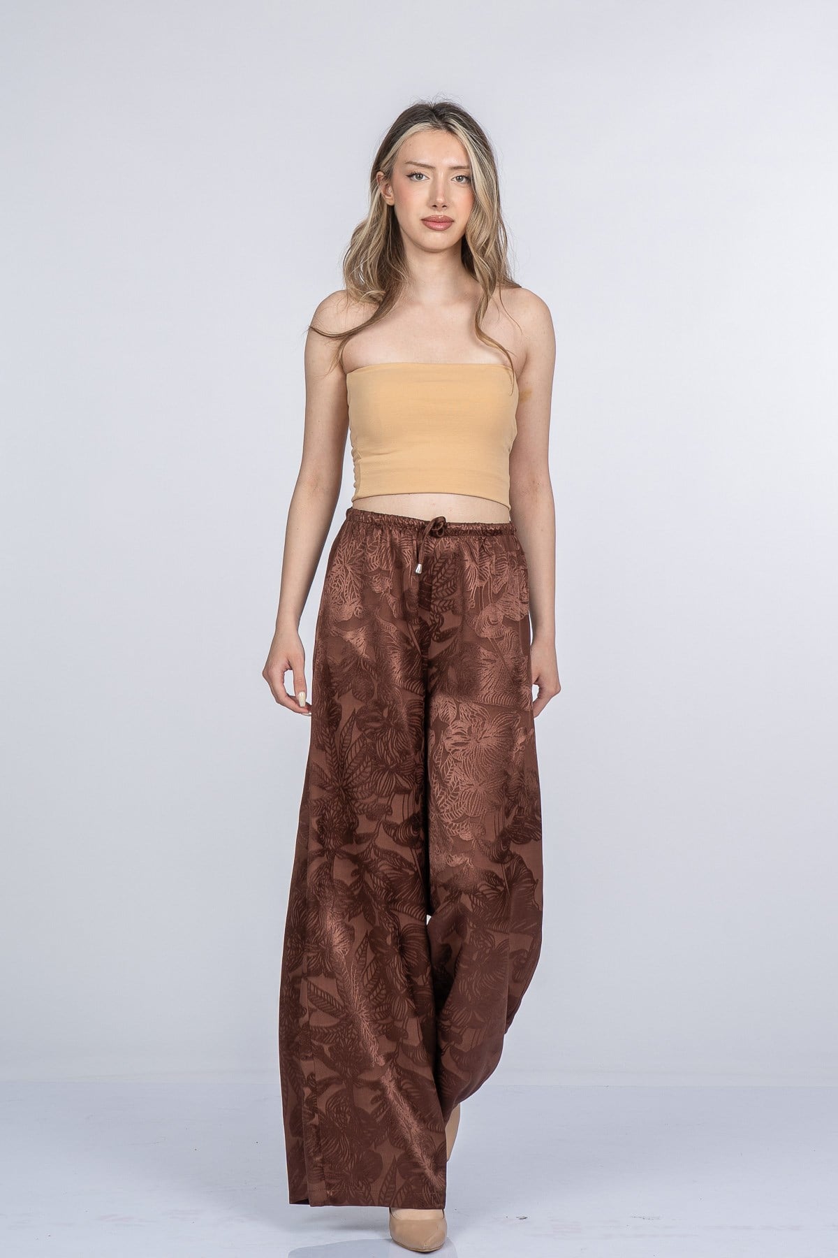 MEREDITH SATEN PANTOLON - KAHVE