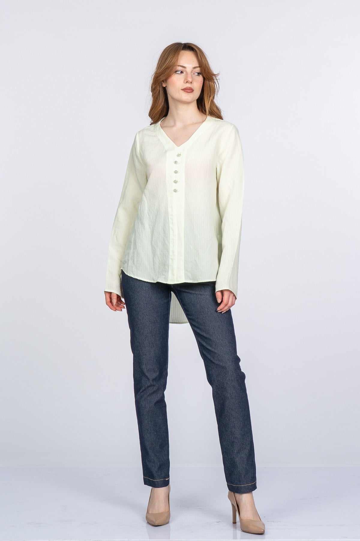MOLLIE UZUN KOLLU BLUZ - YESIL