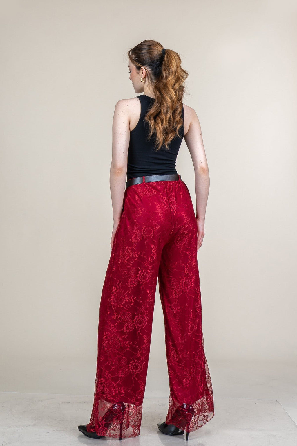 MORGAN DANTELLİ TÜL PANTOLON - BORDO