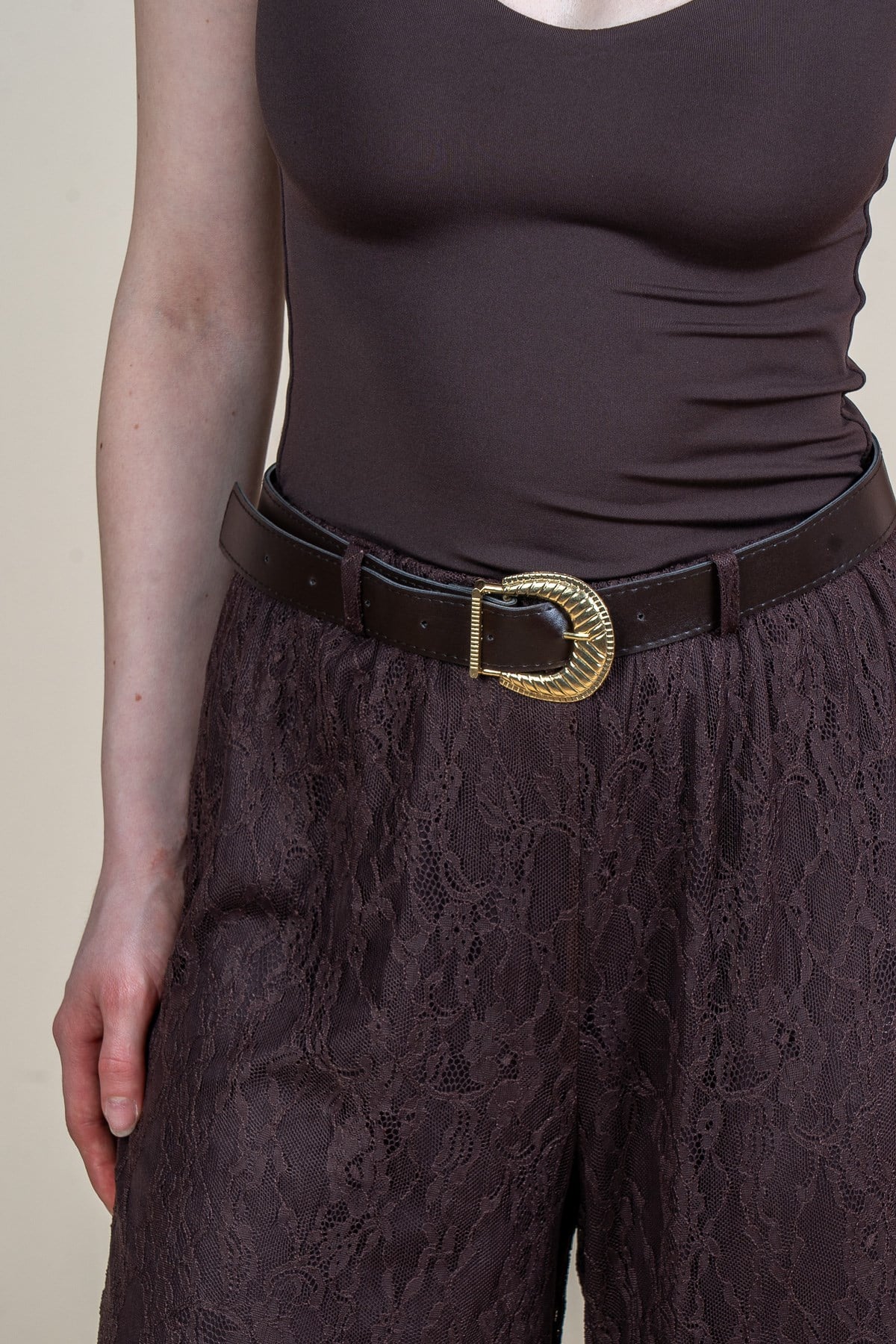 MORGAN DANTELLİ TÜL PANTOLON - KAHVE