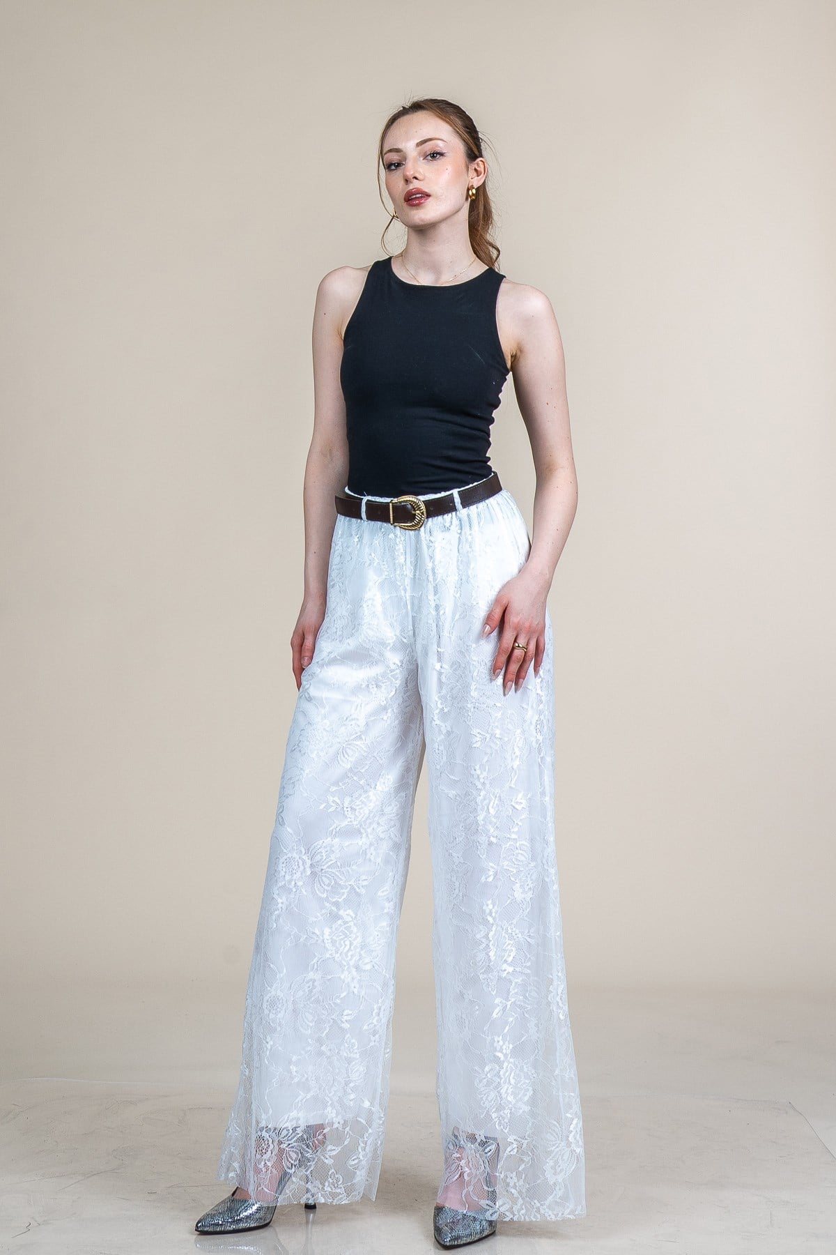 MORGAN DANTELLİ TÜL PANTOLON - EKRU