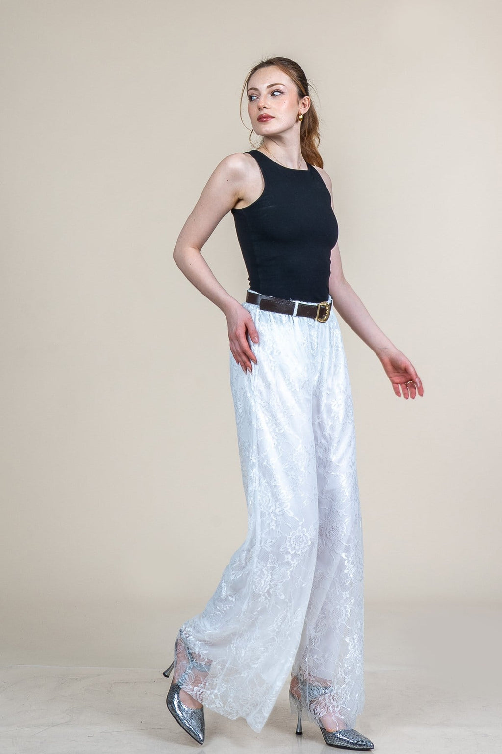 MORGAN DANTELLİ TÜL PANTOLON - EKRU