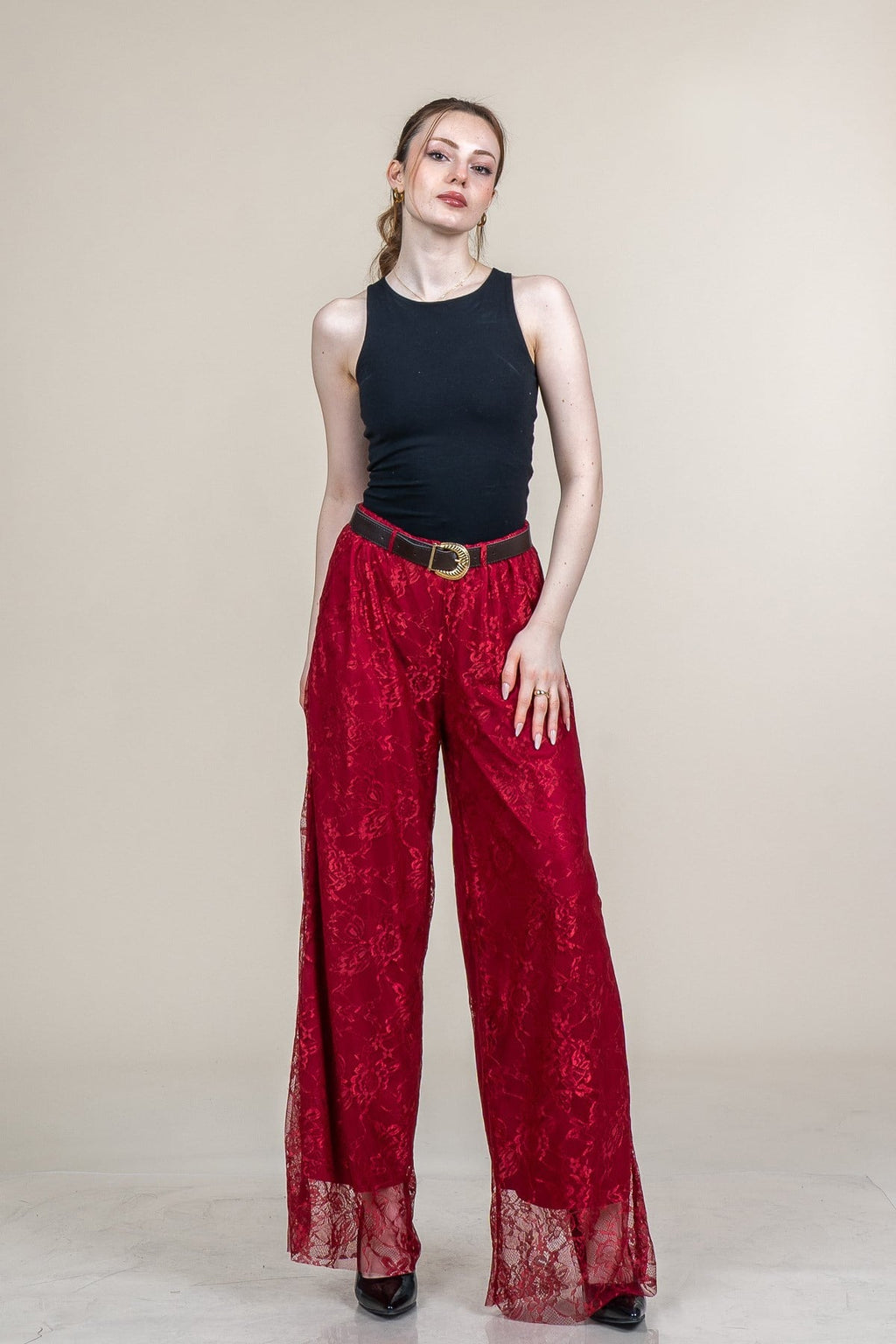 MORGAN DANTELLİ TÜL PANTOLON - BORDO