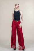 MORGAN DANTELLİ TÜL PANTOLON - BORDO
