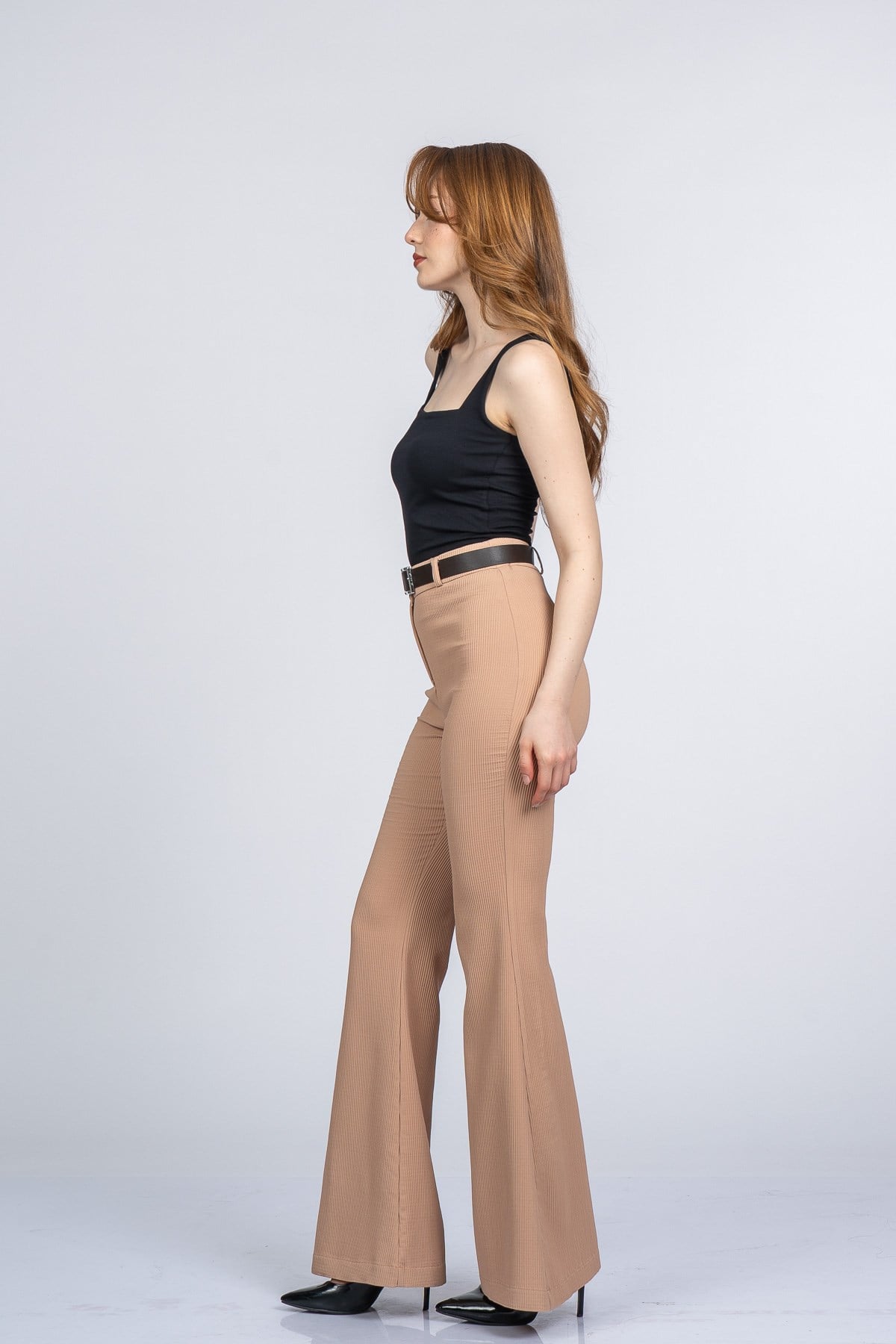 MYAH KEMERLİ İSPANYOL PAÇA PANTOLON - BEJ