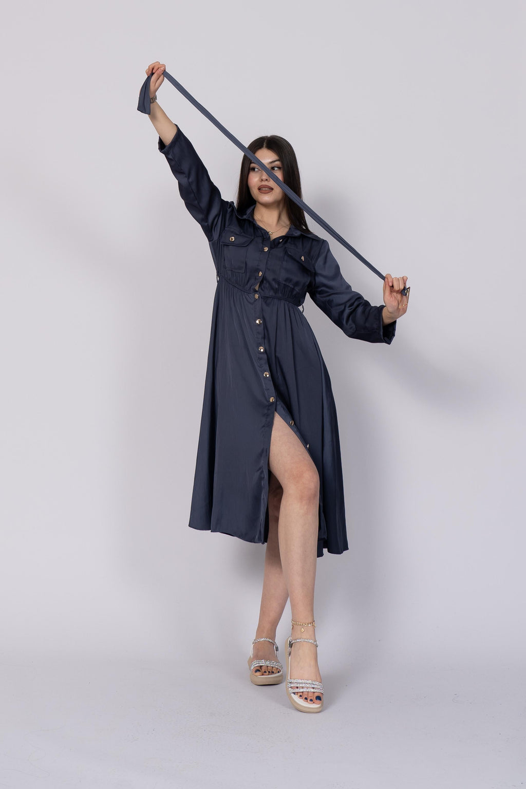 NADINE BELİ LASTİKLİ ELBİSE - LACI