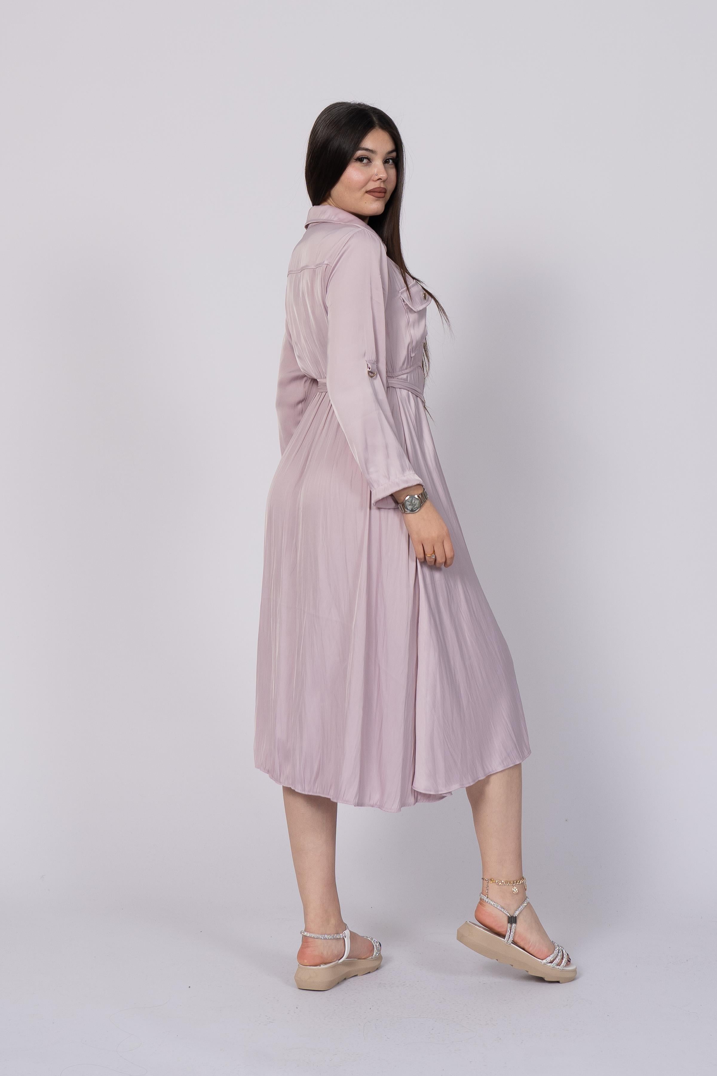 NADINE BELİ LASTİKLİ ELBİSE - LİLA