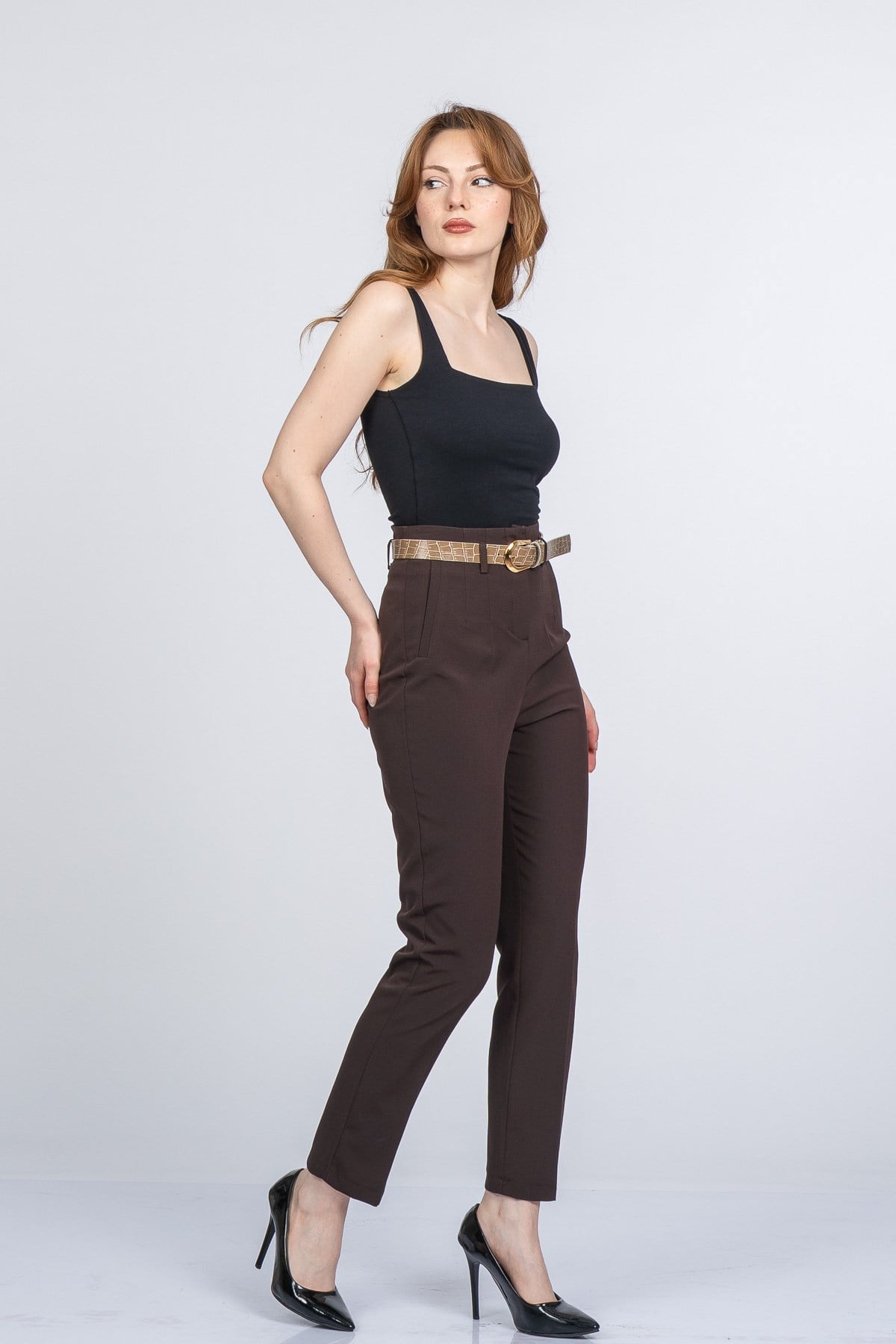 NANCY KEMERLİ PANTOLON - KAHVE