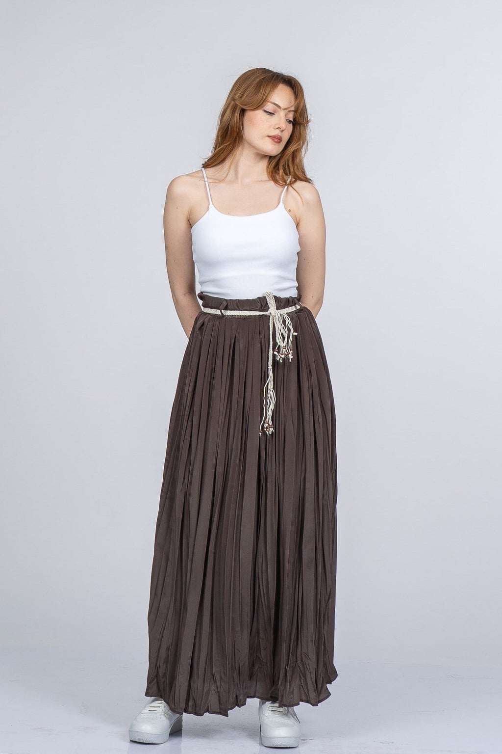 NATALIE BELİ LASTİKLİ ETEK - KAHVE