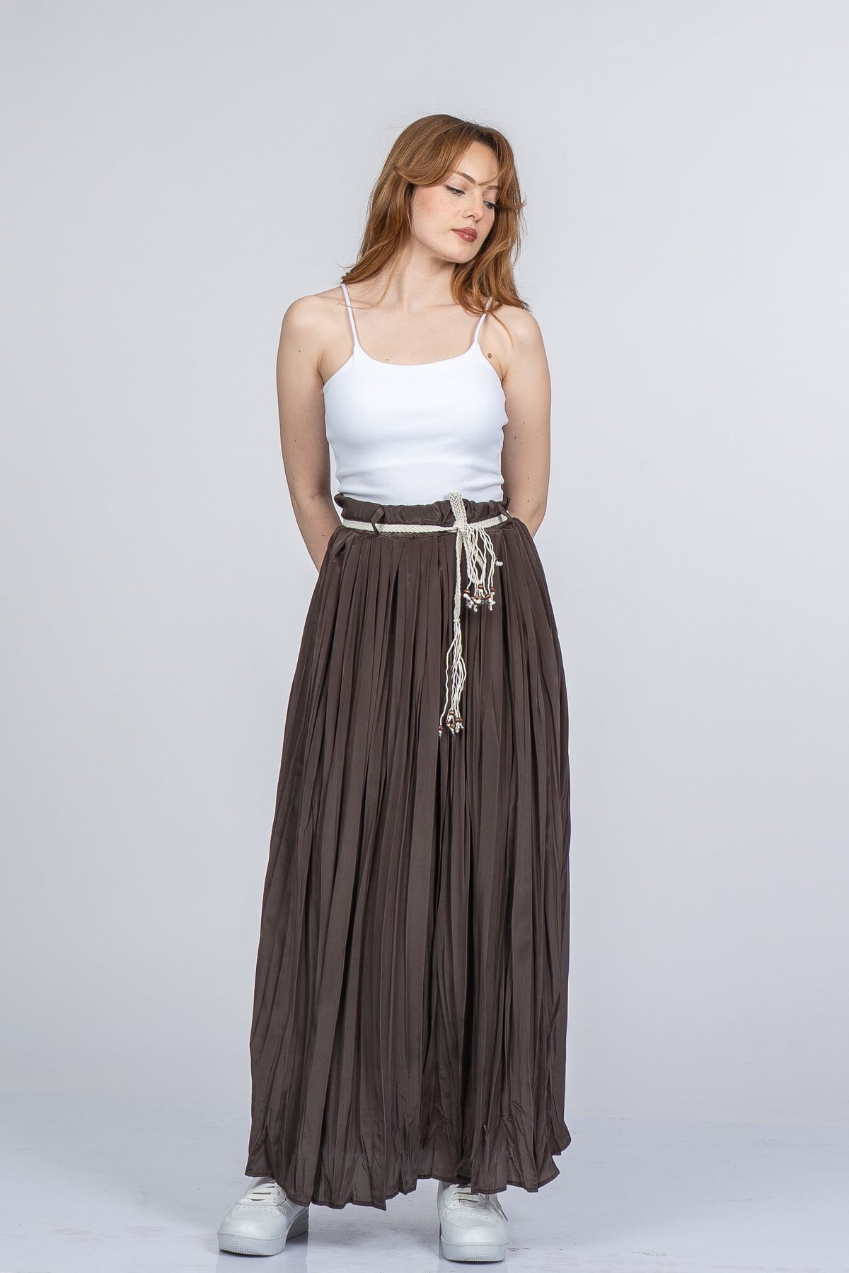 NATALIE BELİ LASTİKLİ ETEK - KAHVE