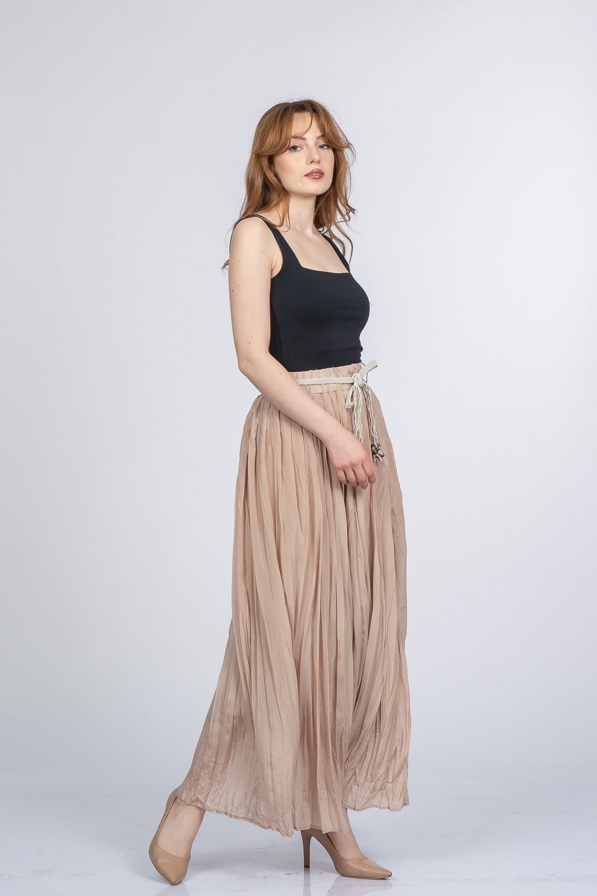 NATALIE BELİ LASTİKLİ ETEK - BEJ