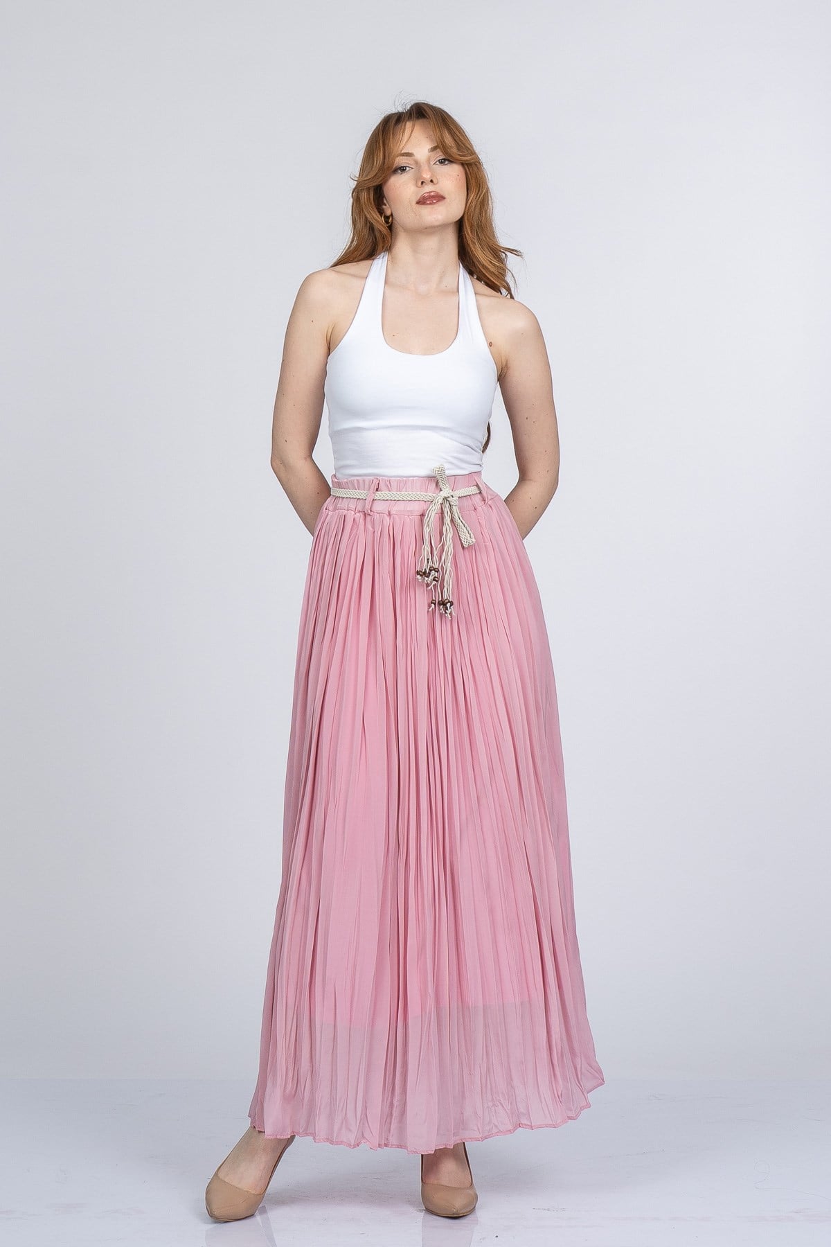 NATALIE BELİ LASTİKLİ ETEK - PEMBE
