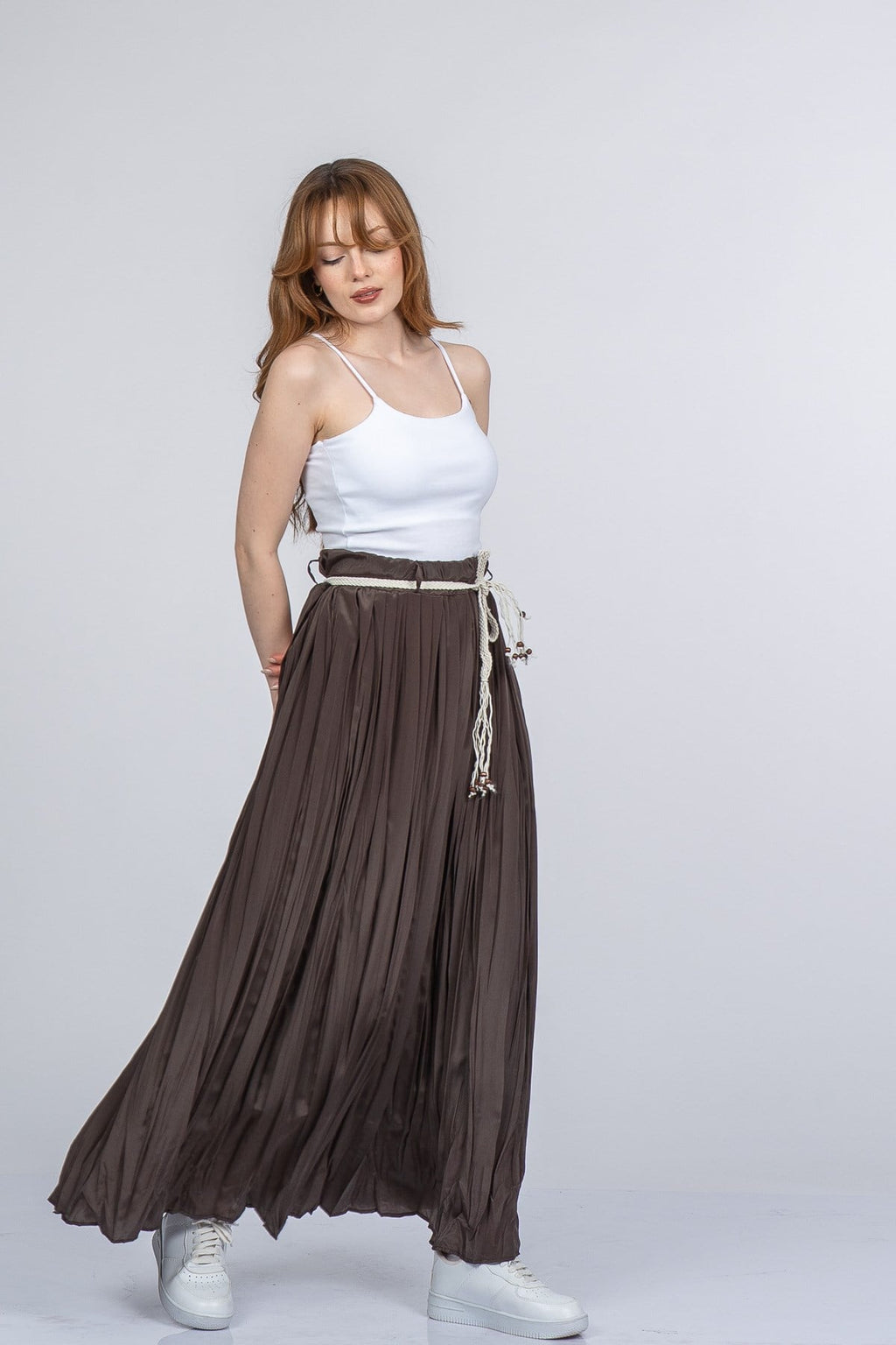 NATALIE BELİ LASTİKLİ ETEK - KAHVE