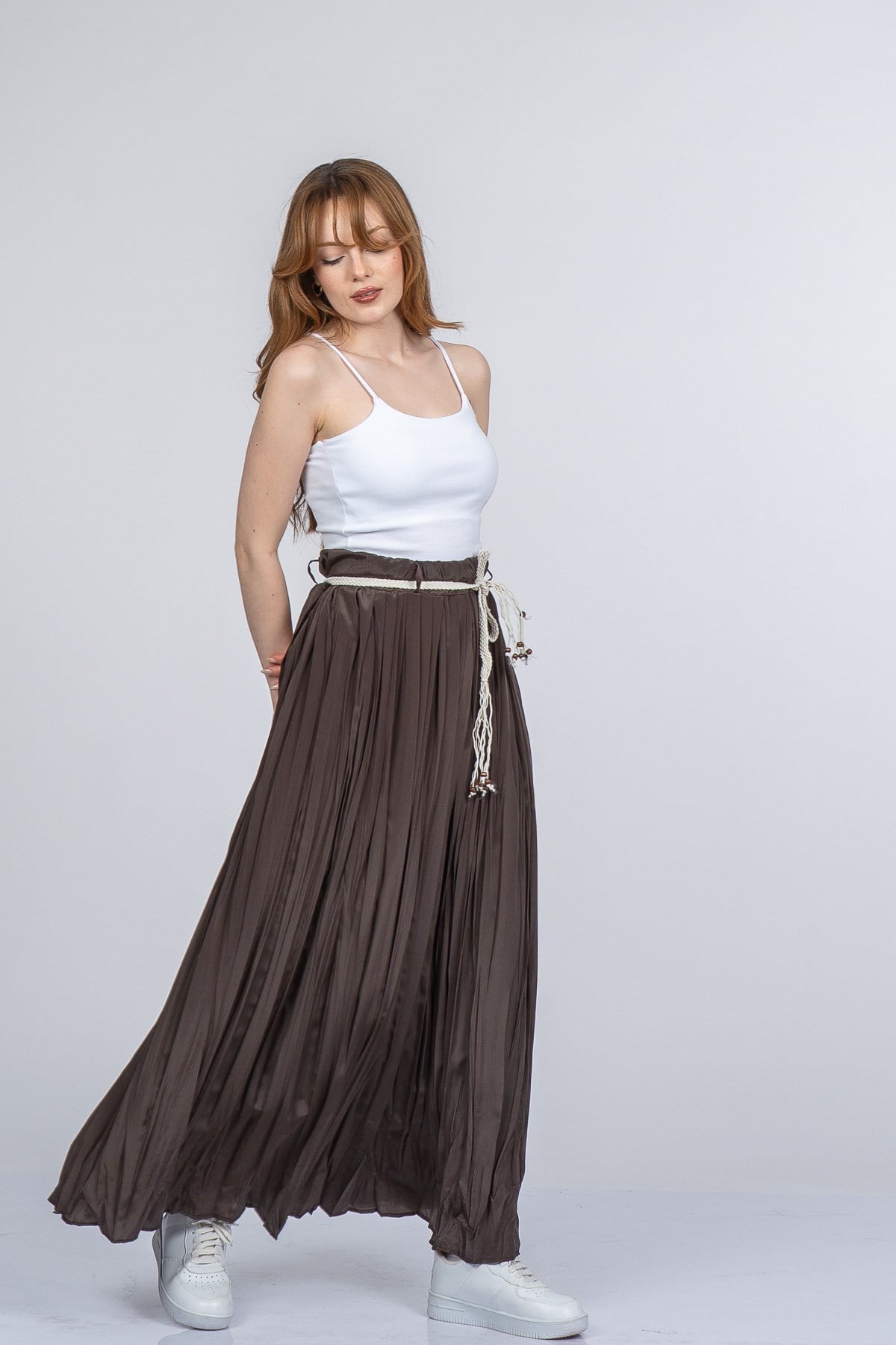 NATALIE BELİ LASTİKLİ ETEK - KAHVE