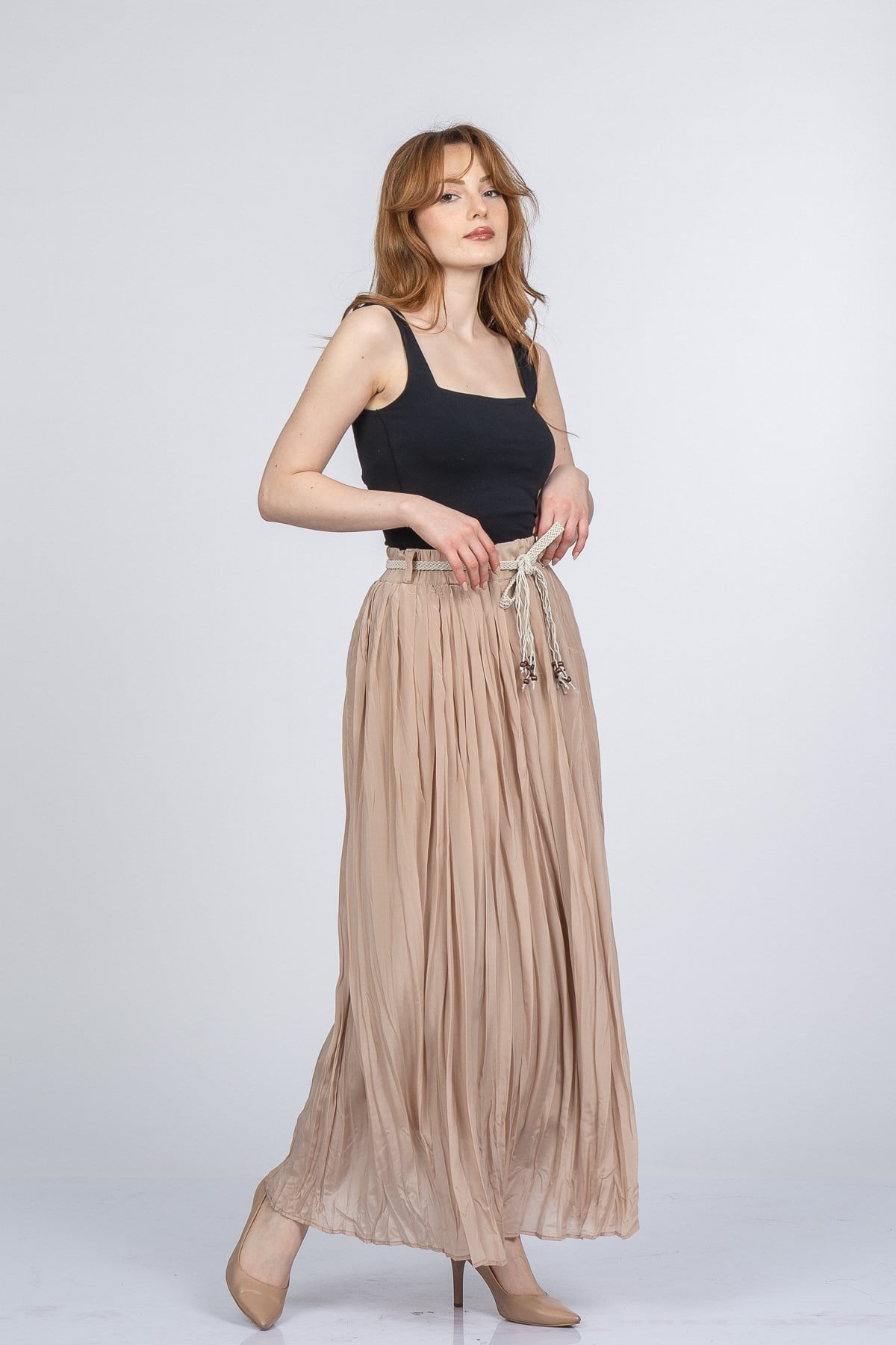 NATALIE BELİ LASTİKLİ ETEK - BEJ