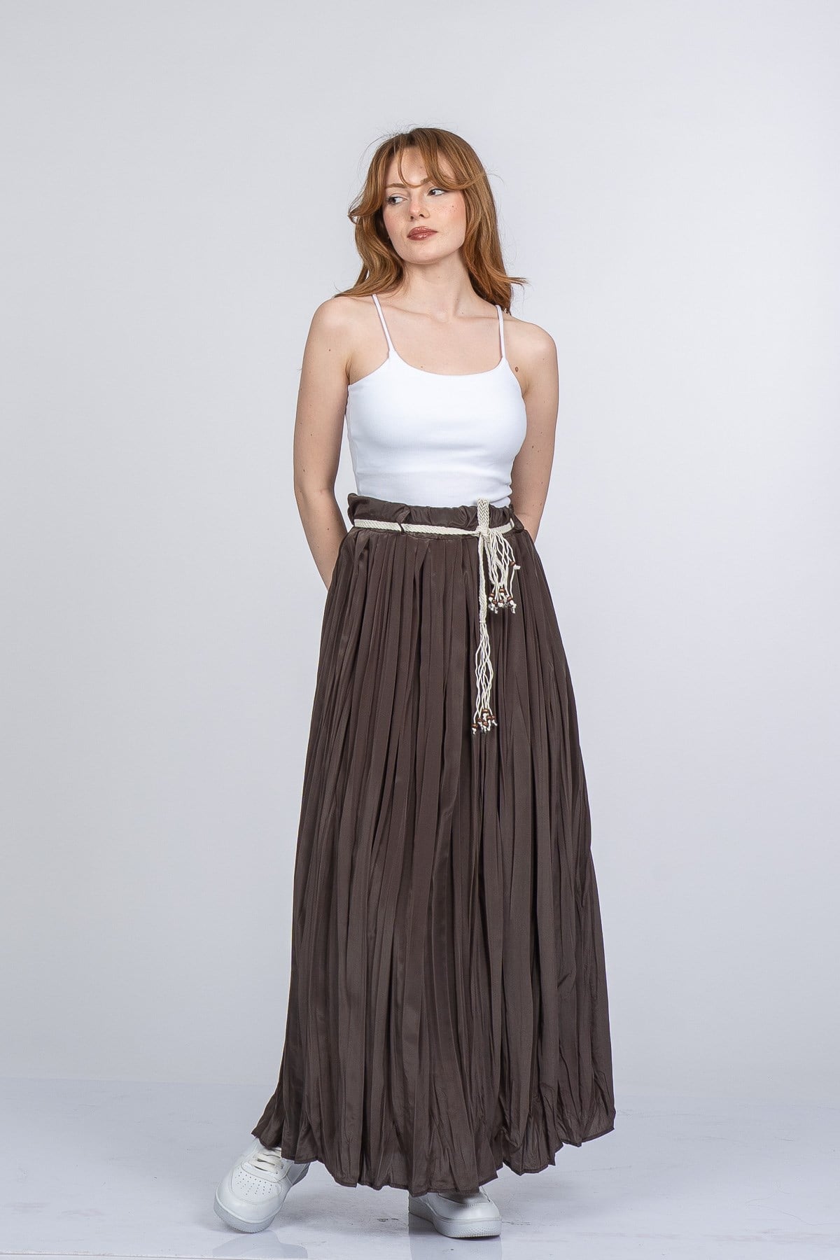 NATALIE BELİ LASTİKLİ ETEK - KAHVE