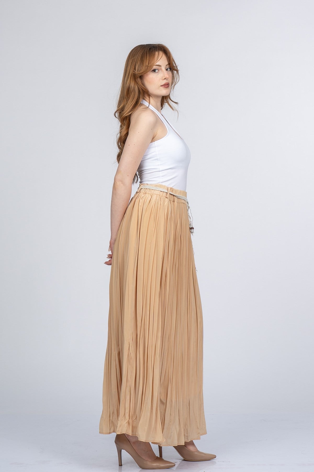NATALIE BELİ LASTİKLİ ETEK - HARDAL