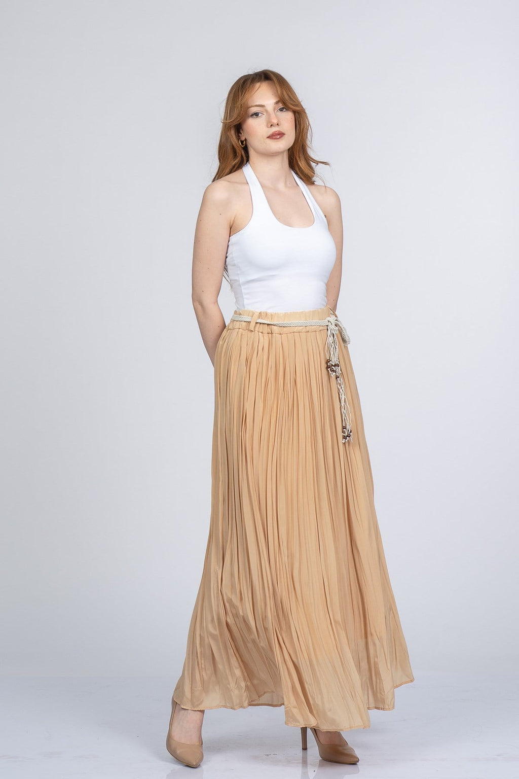NATALIE BELİ LASTİKLİ ETEK - HARDAL