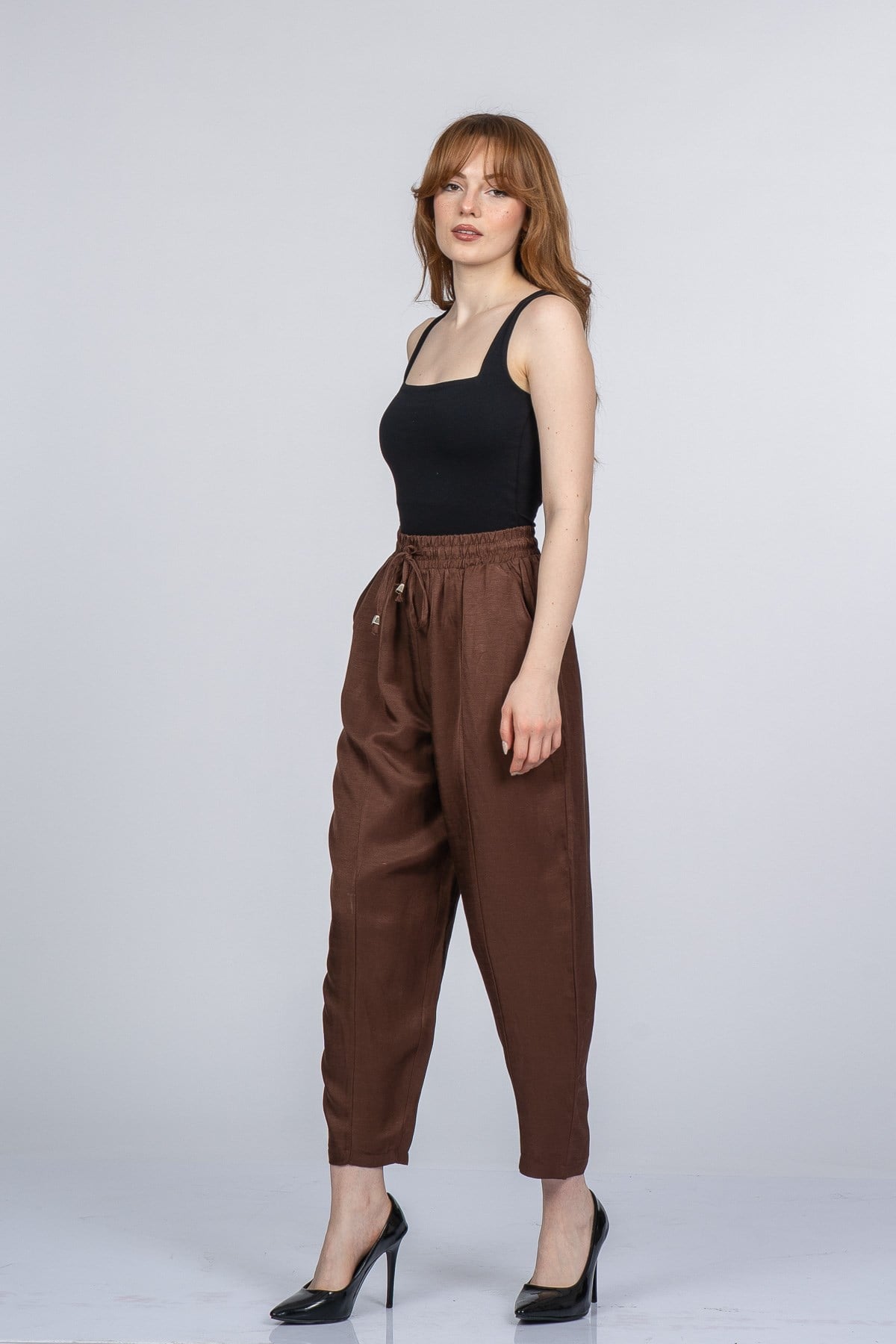 NICOLETTE BEL LASTİKLİ PANTOLON - KAHVE