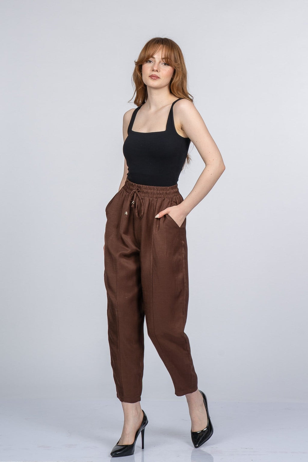 NICOLETTE BEL LASTİKLİ PANTOLON - KAHVE