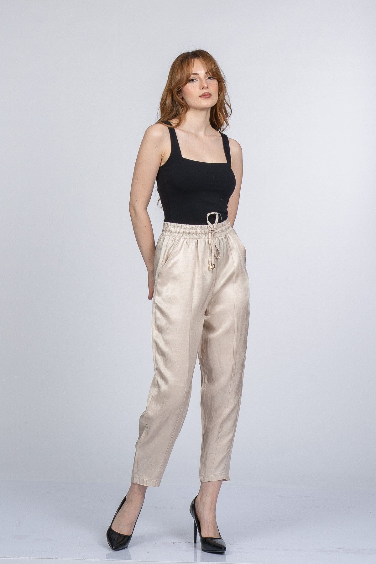 NICOLETTE BEL LASTİKLİ PANTOLON - TAŞ