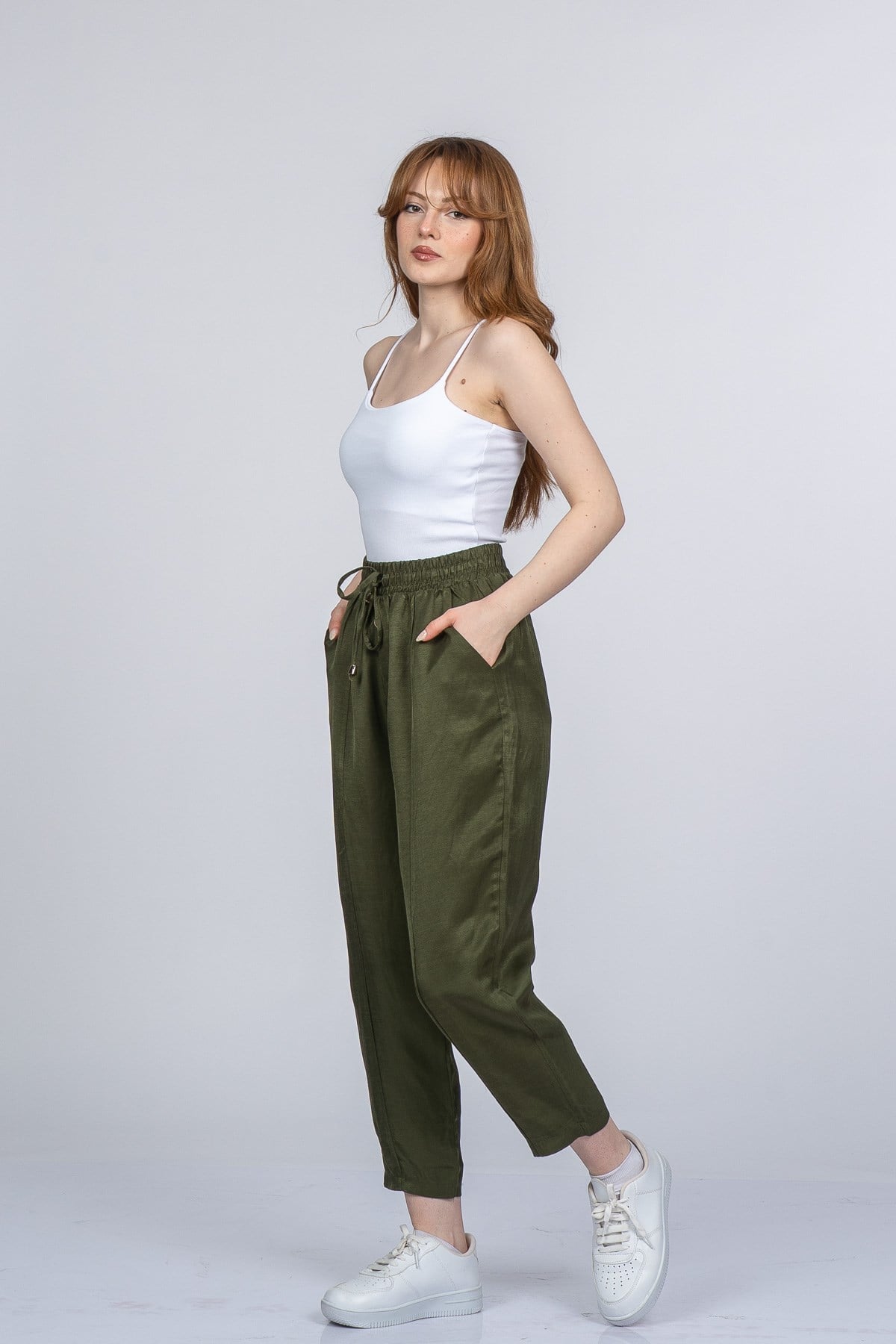 NICOLETTE BEL LASTİKLİ PANTOLON - HAKİ