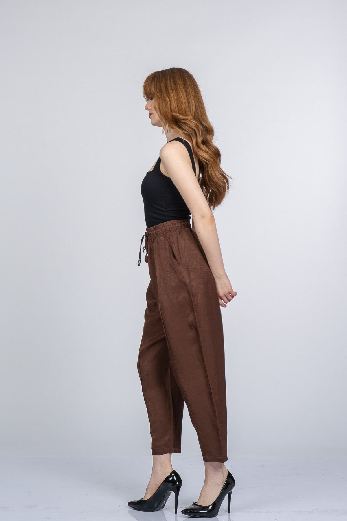 NICOLETTE BEL LASTİKLİ PANTOLON - KAHVE