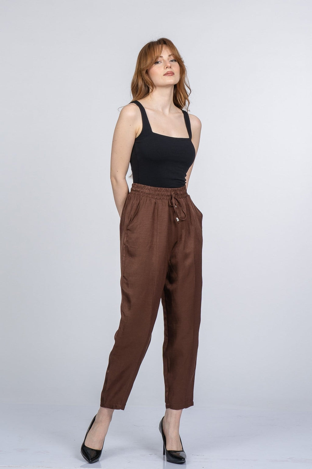 NICOLETTE BEL LASTİKLİ PANTOLON - KAHVE