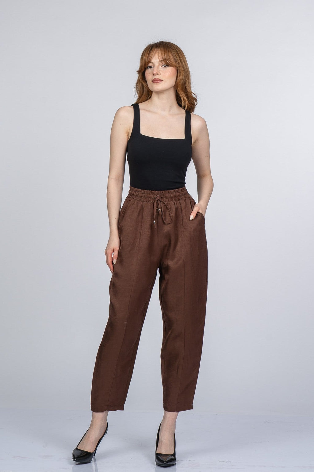 NICOLETTE BEL LASTİKLİ PANTOLON - KAHVE
