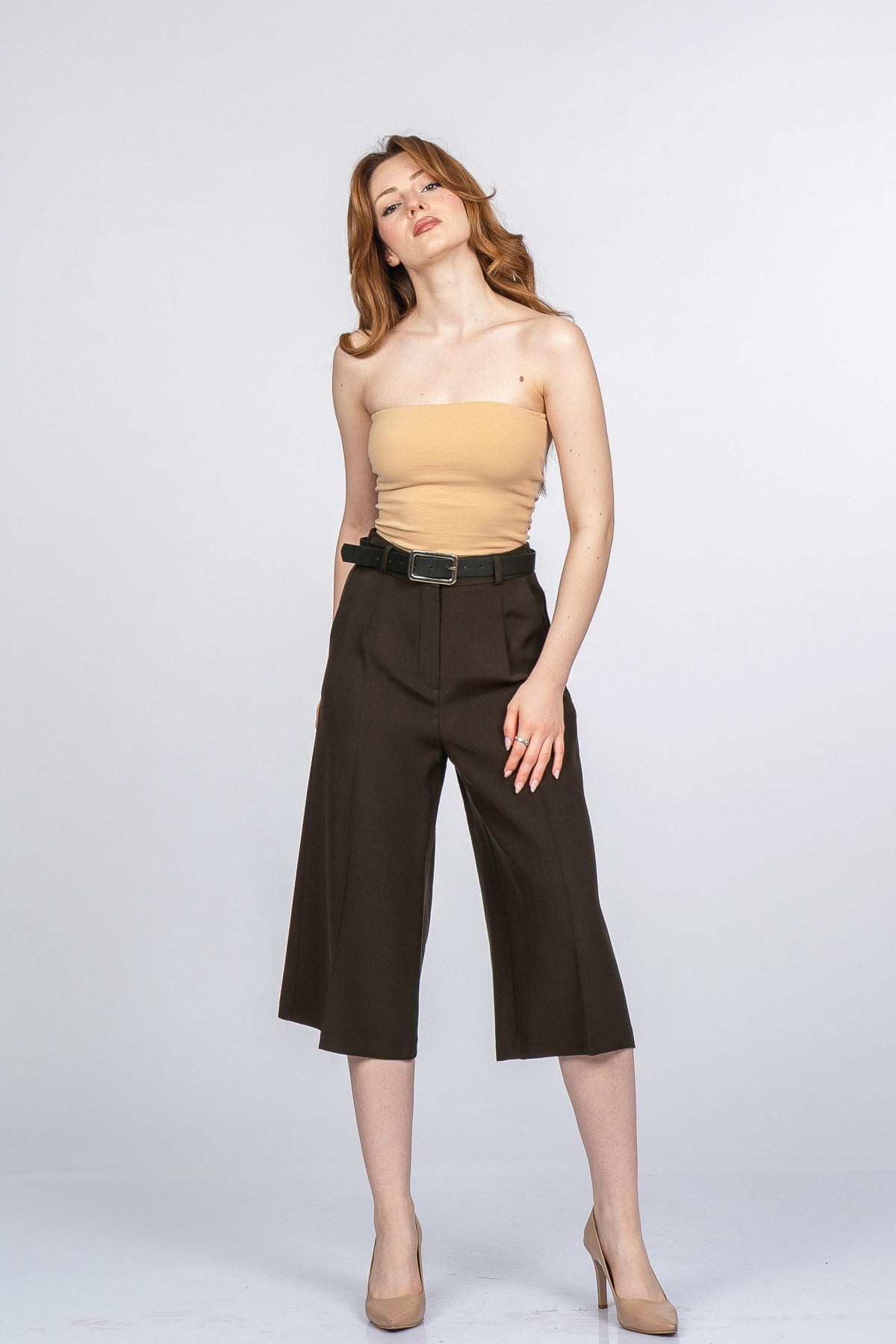NIKKI KEMERLİ KISA PANTOLON - KAHVE