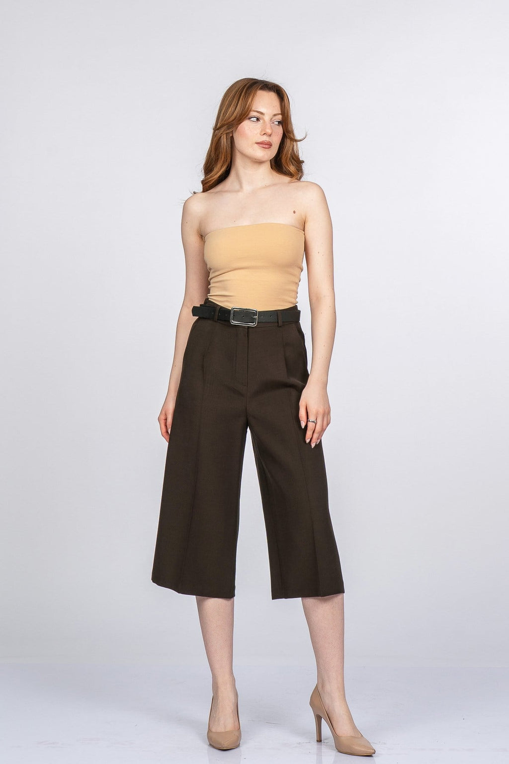 NIKKI KEMERLİ KISA PANTOLON - KAHVE