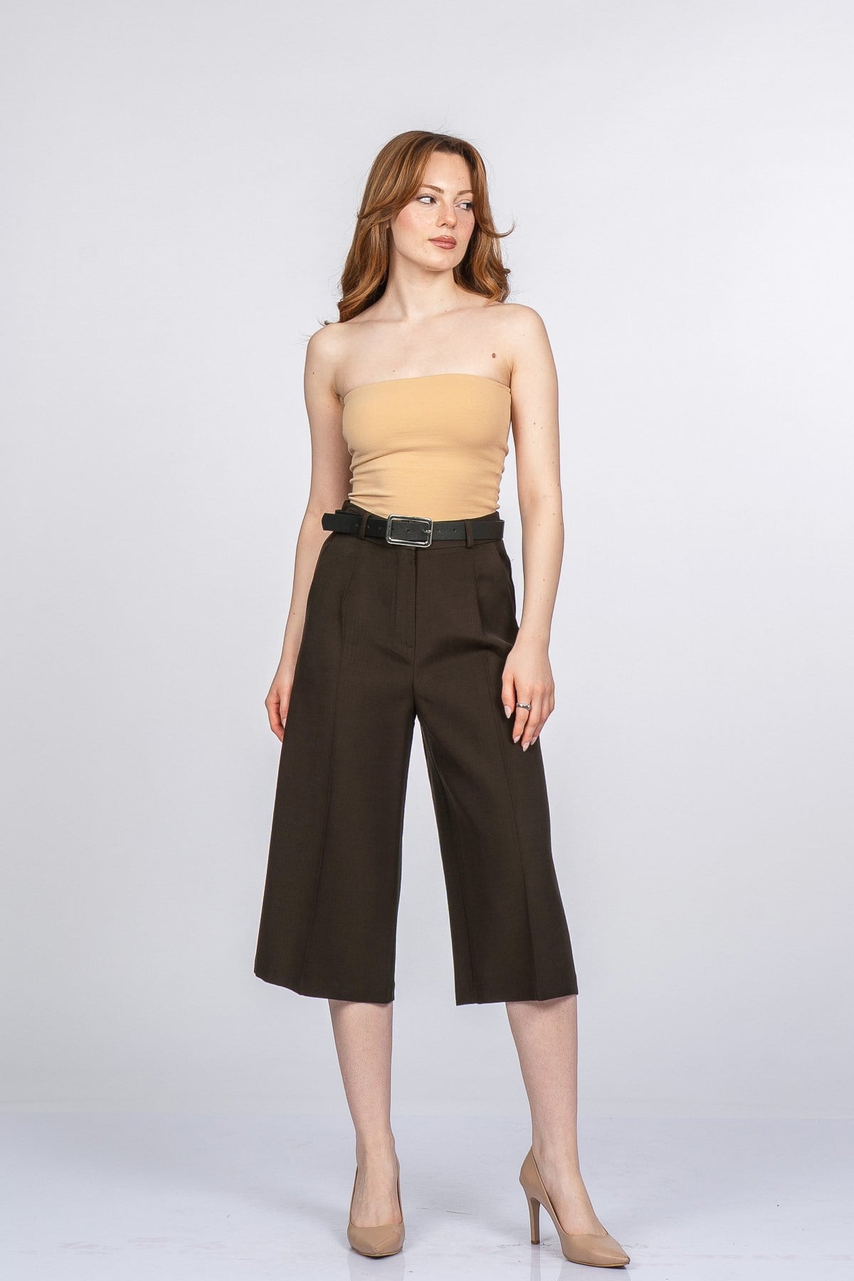 NIKKI KEMERLİ KISA PANTOLON - KAHVE