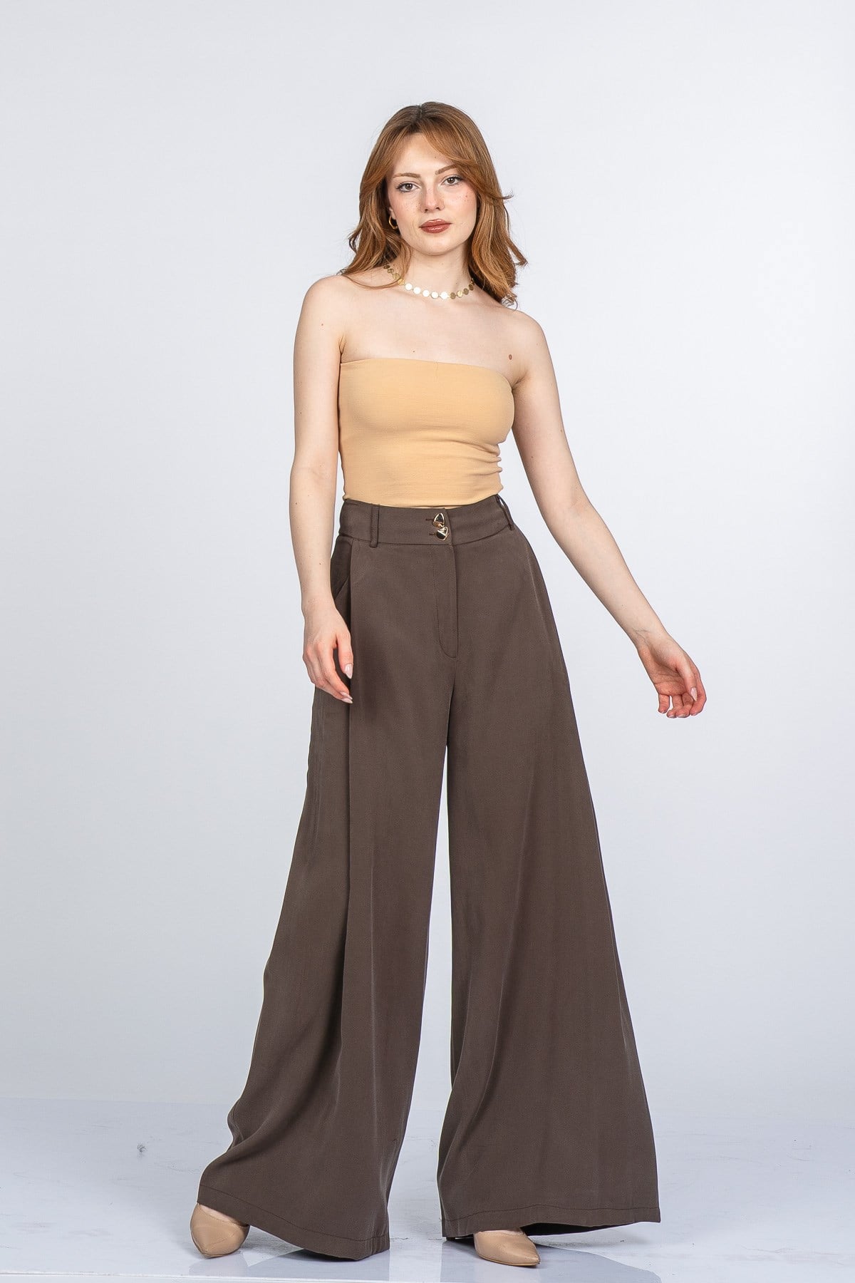 NYAH PİLELİ PANTOLON - KAHVE