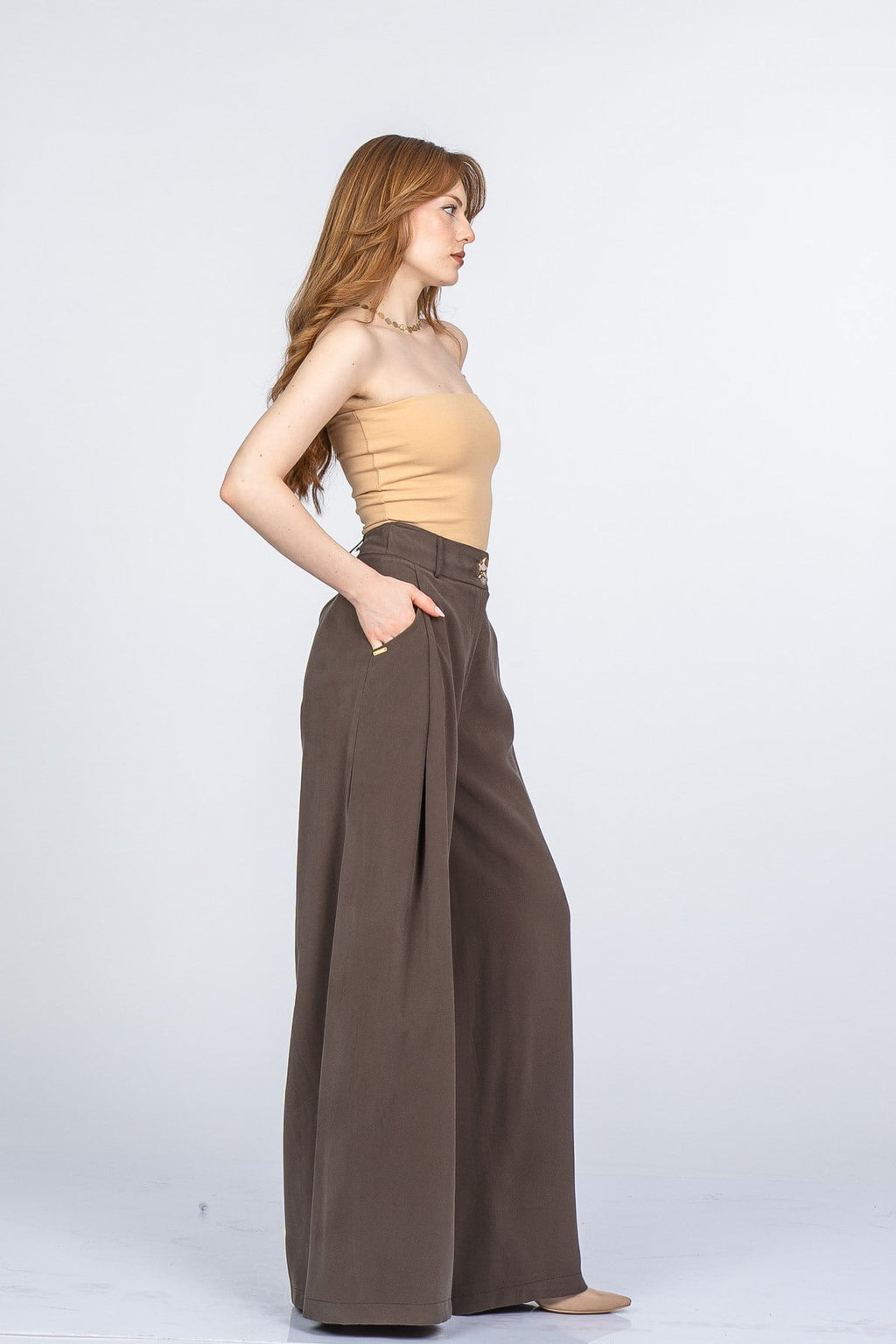 NYAH PİLELİ PANTOLON - KAHVE