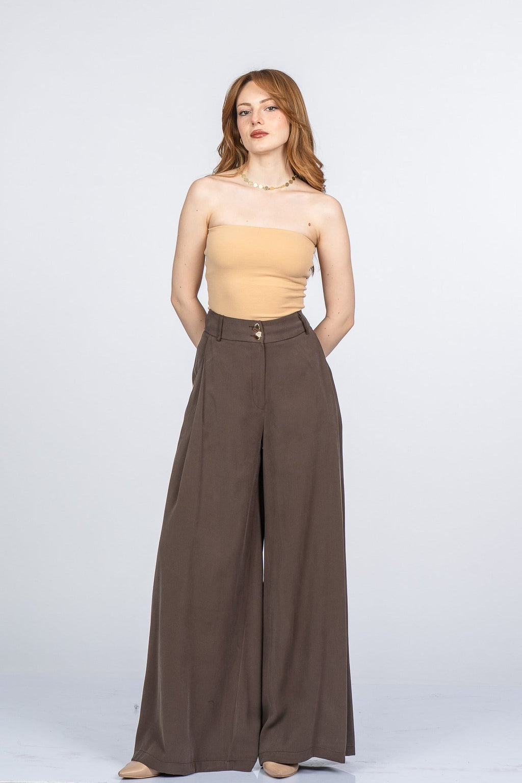 NYAH PİLELİ PANTOLON - KAHVE