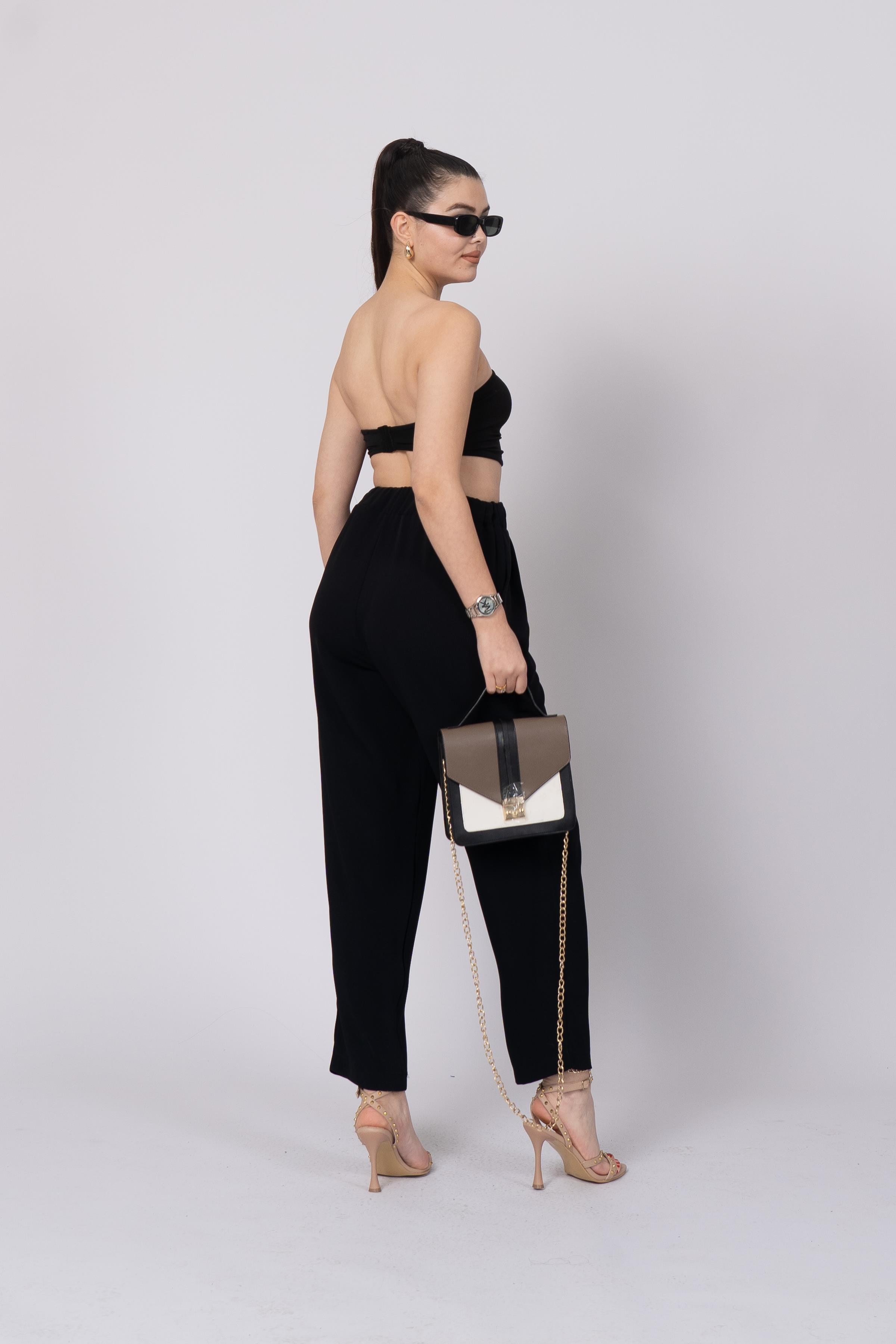 Ön Pile Ve Bağcıklı Beli Lastikli Pantolon 30244 - SIYAH