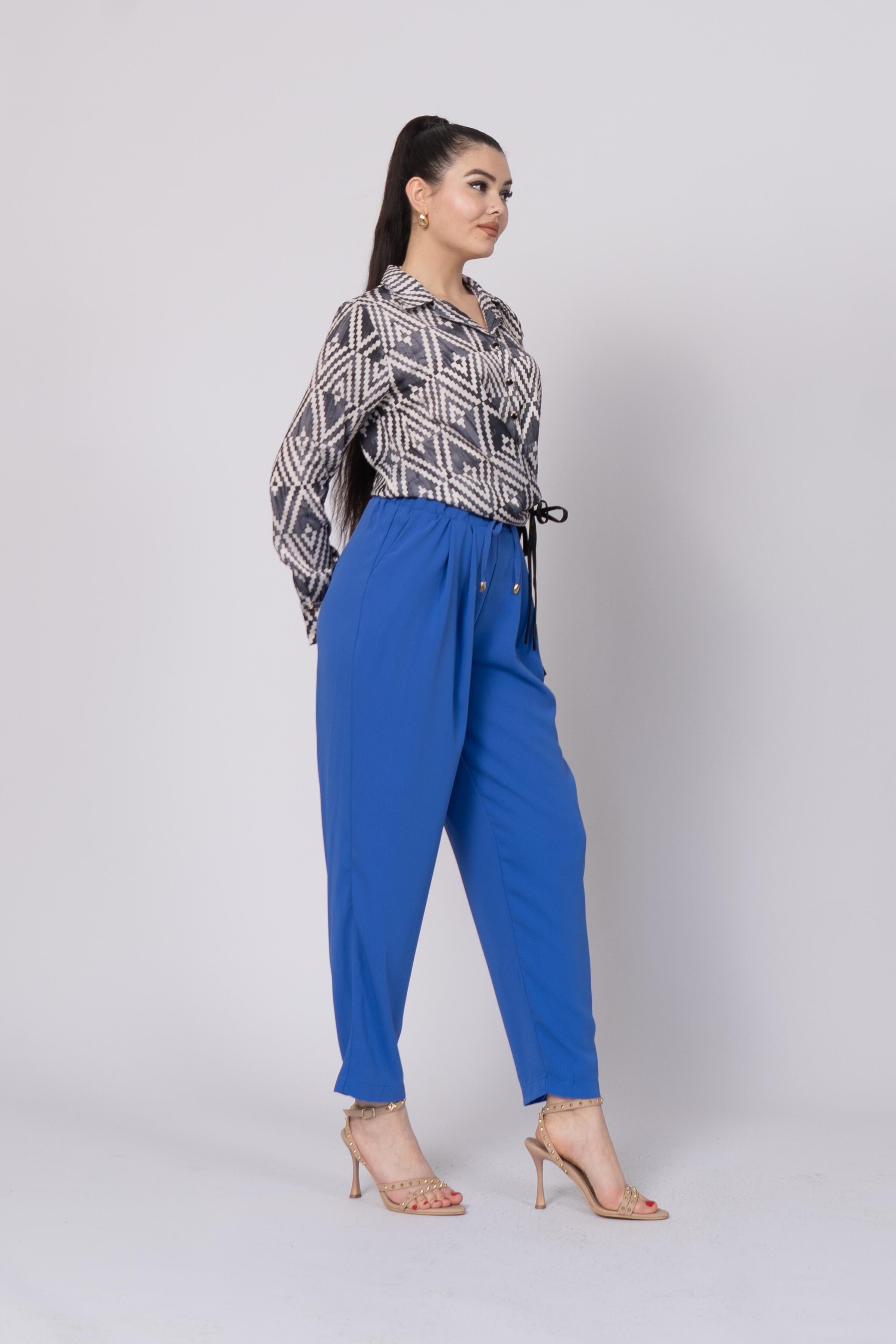 Ön Pile Ve Bağcıklı Beli Lastikli Pantolon 30244 - İNDİGO