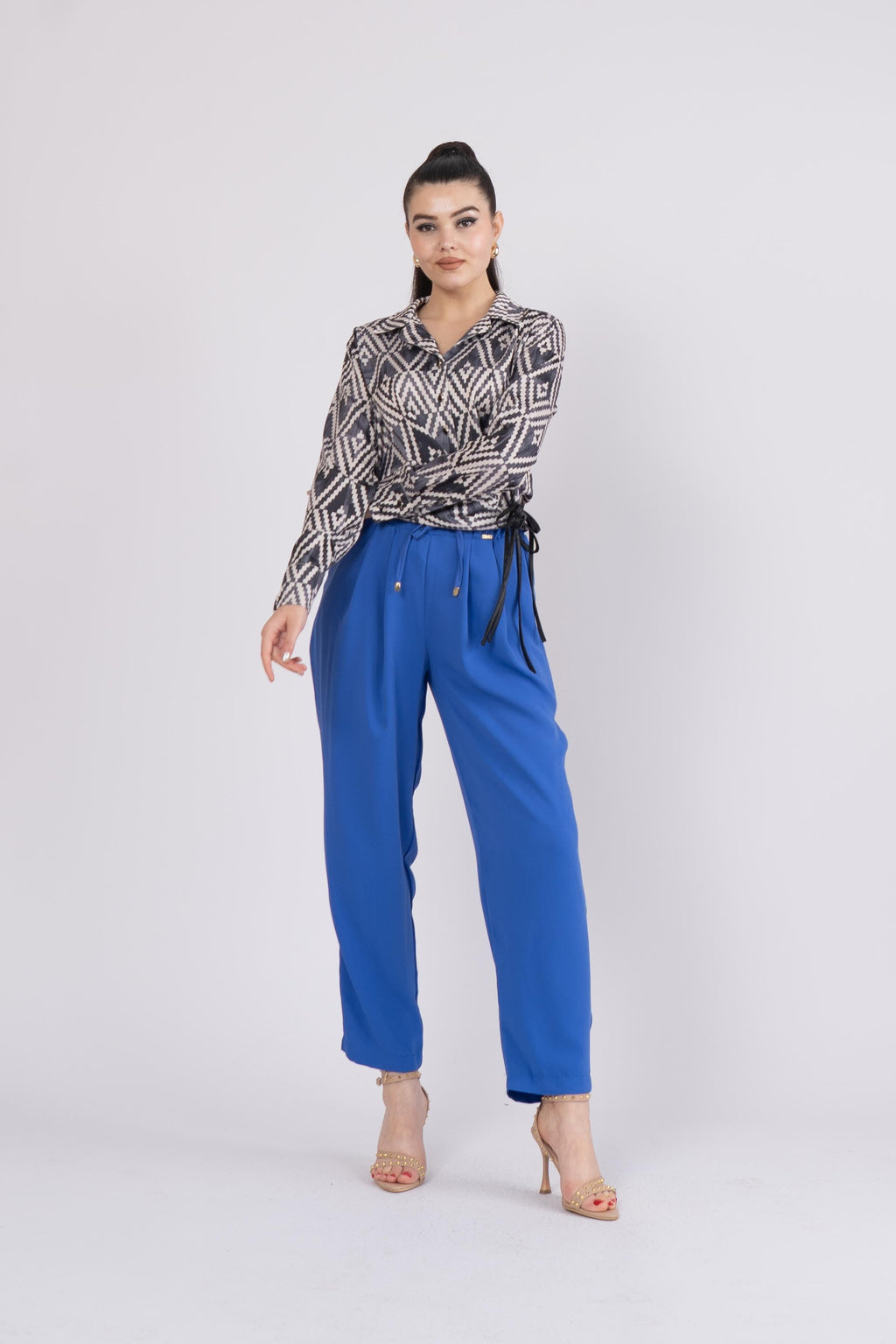 Ön Pile Ve Bağcıklı Beli Lastikli Pantolon 30244 - İNDİGO