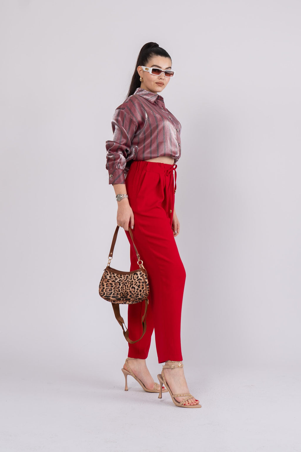 Ön Pile Ve Bağcıklı Beli Lastikli Pantolon 30244 - KIRMIZI