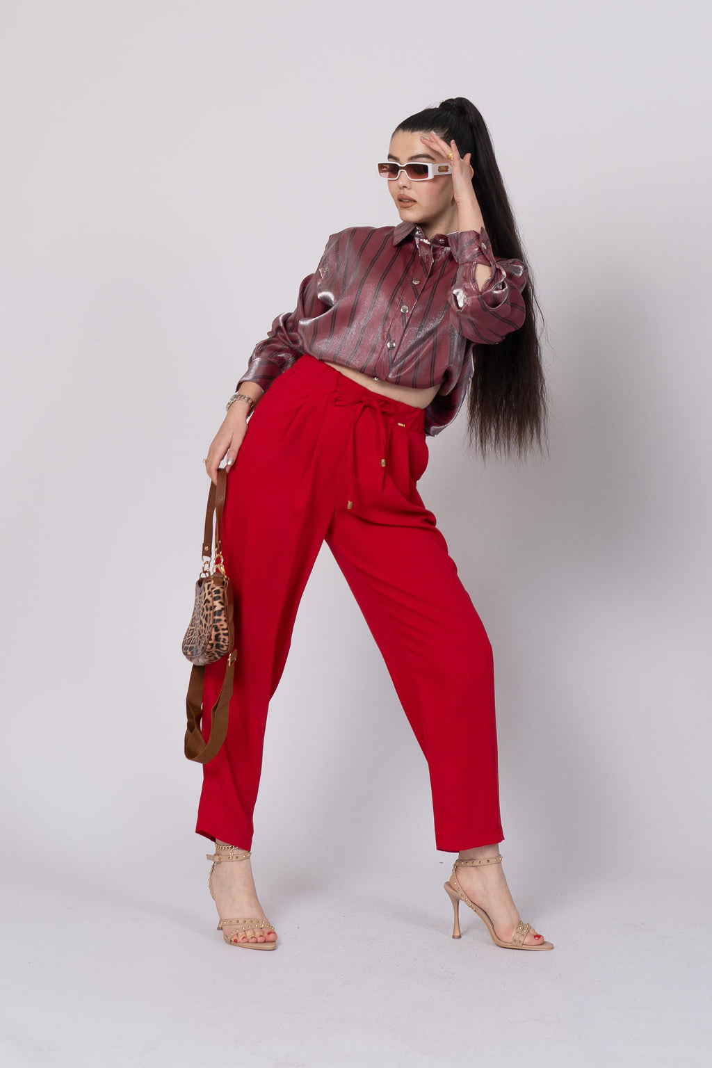 Ön Pile Ve Bağcıklı Beli Lastikli Pantolon 30244 - KIRMIZI