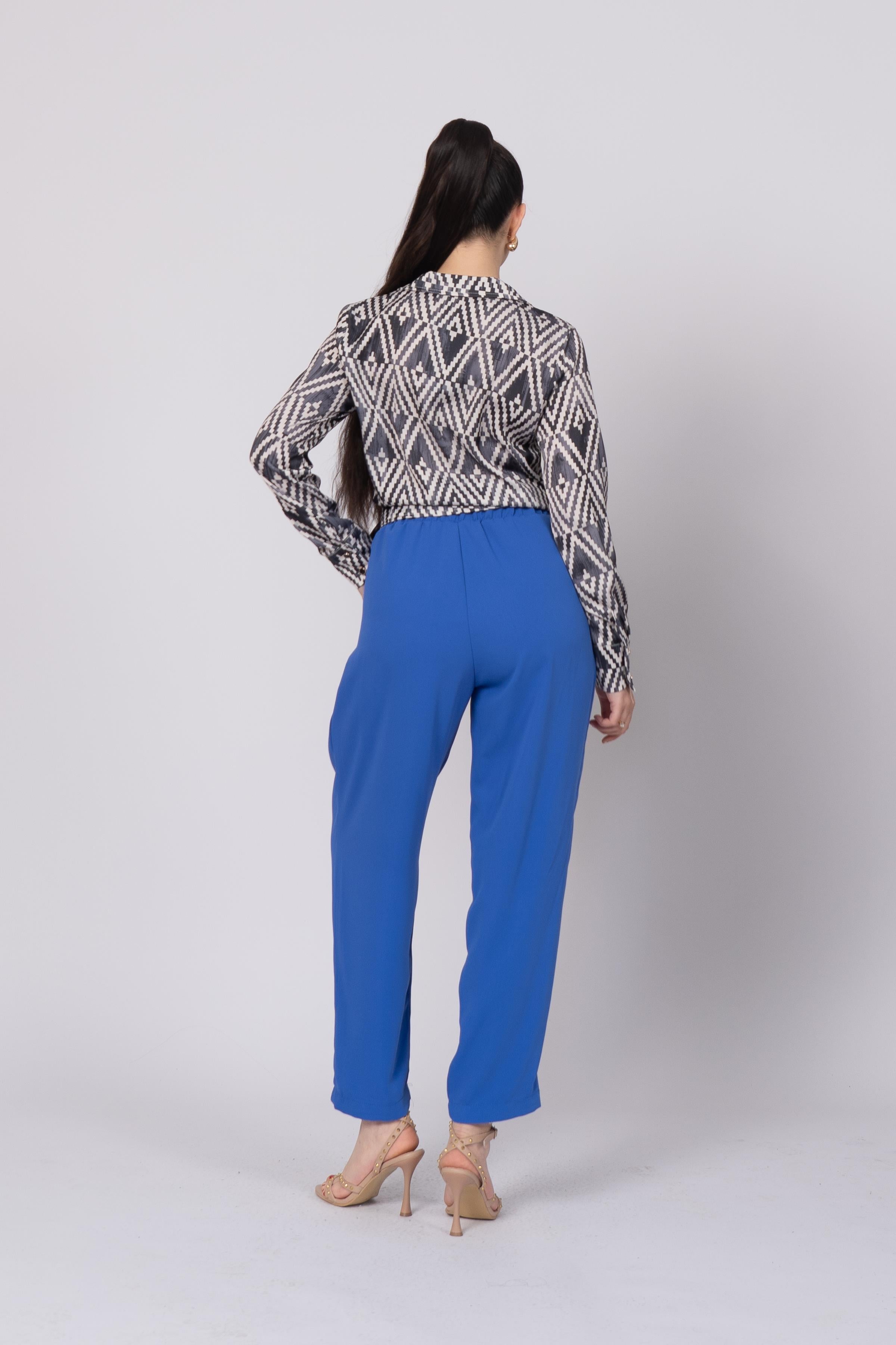 Ön Pile Ve Bağcıklı Beli Lastikli Pantolon 30244 - İNDİGO